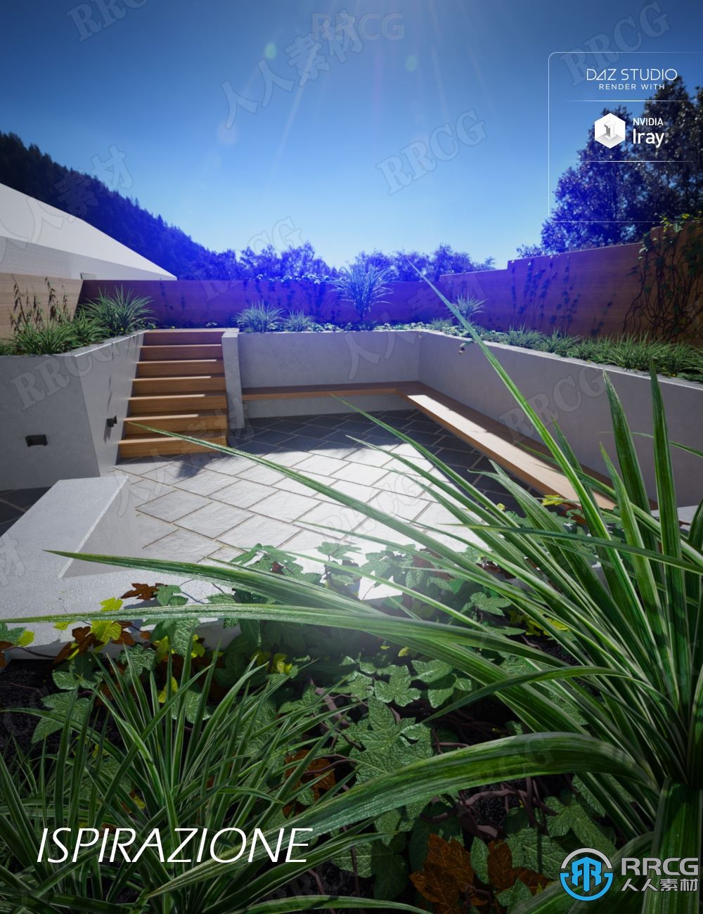 现代奢华宽敞别墅花园环境场景3D模型合集