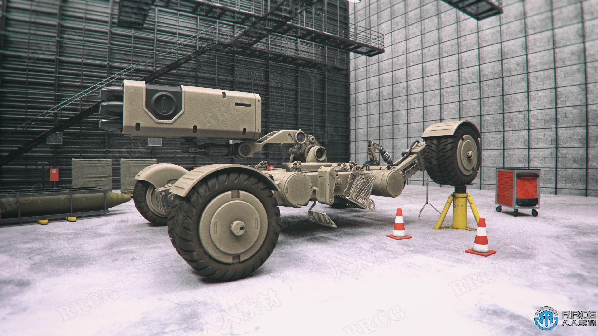 科幻战争四轮驱动导弹发射器道具场景3D模型合集