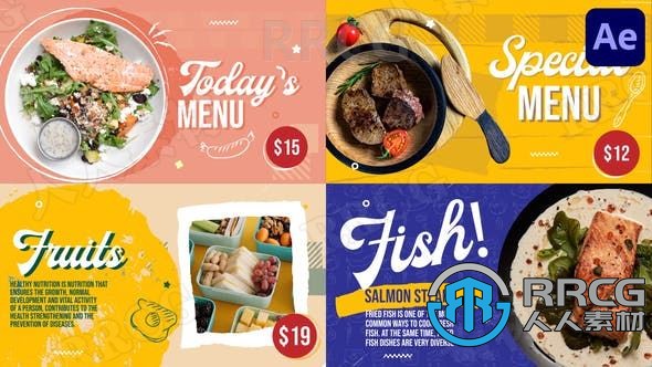 明亮美味餐廳食物菜單展示動畫AE模板