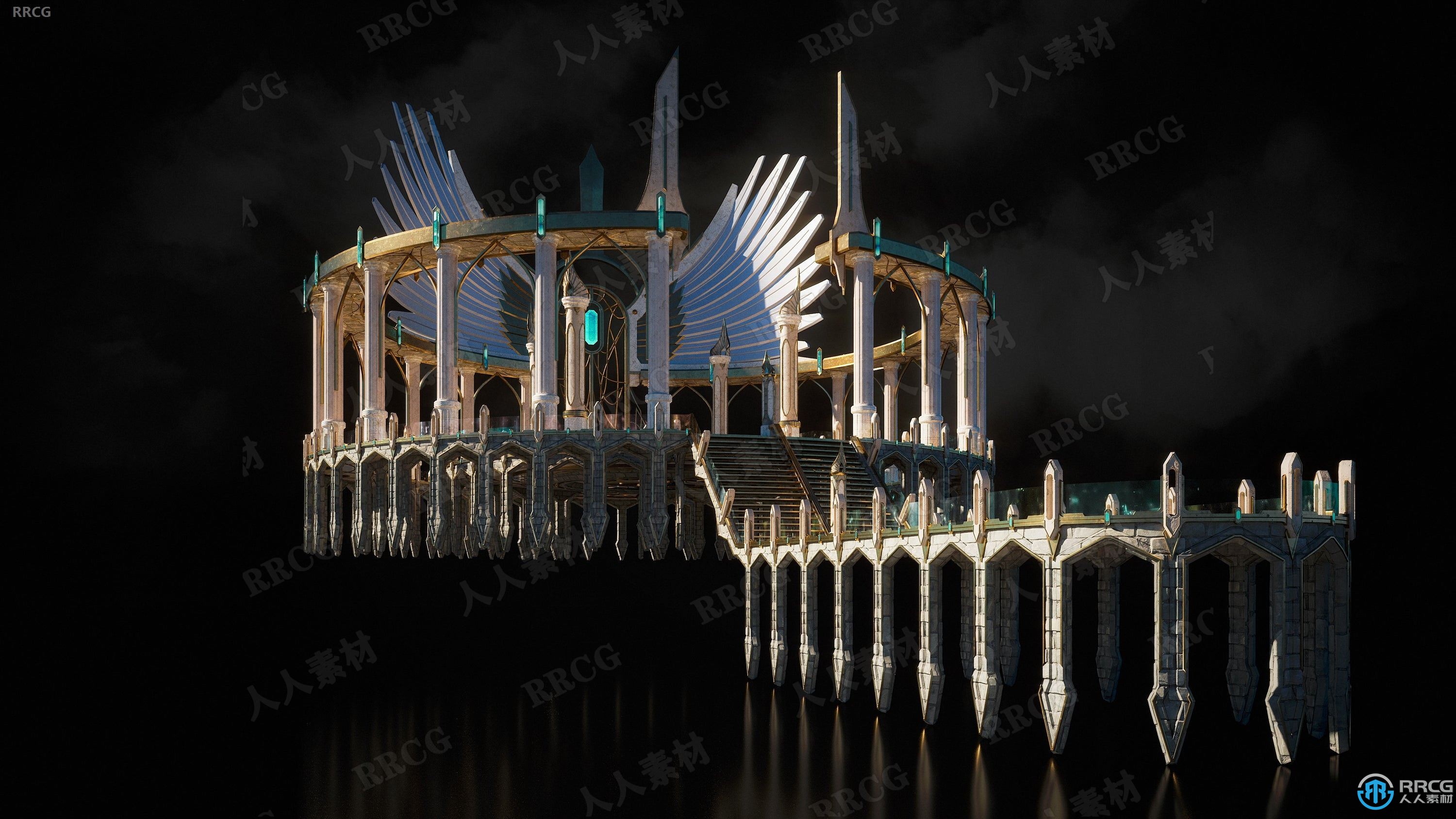 神圣天堂极乐世界天使城市建筑景观完整细节3D模型合集