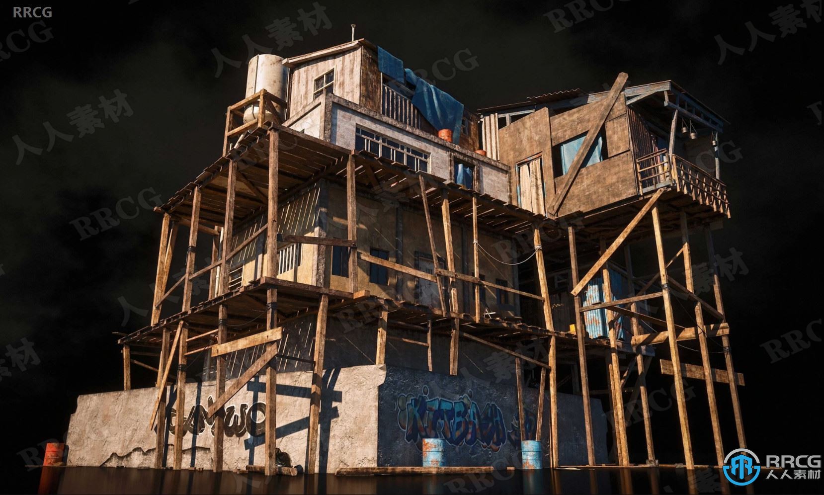 贫民窟废弃城市房屋住宅城建筑景观完整细节3D模型合集
