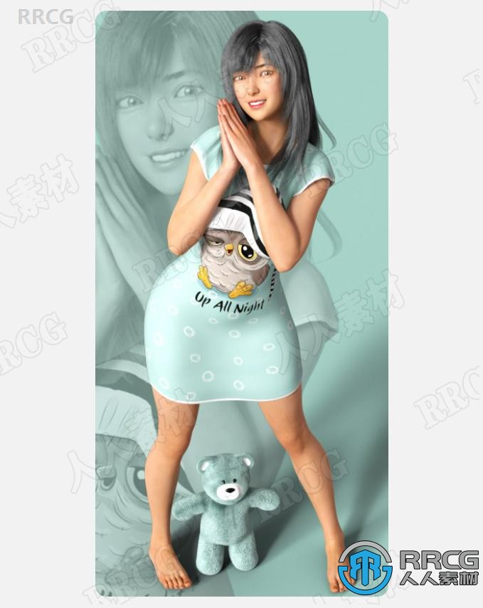 年轻长发亚洲女孩角色3D模型合集