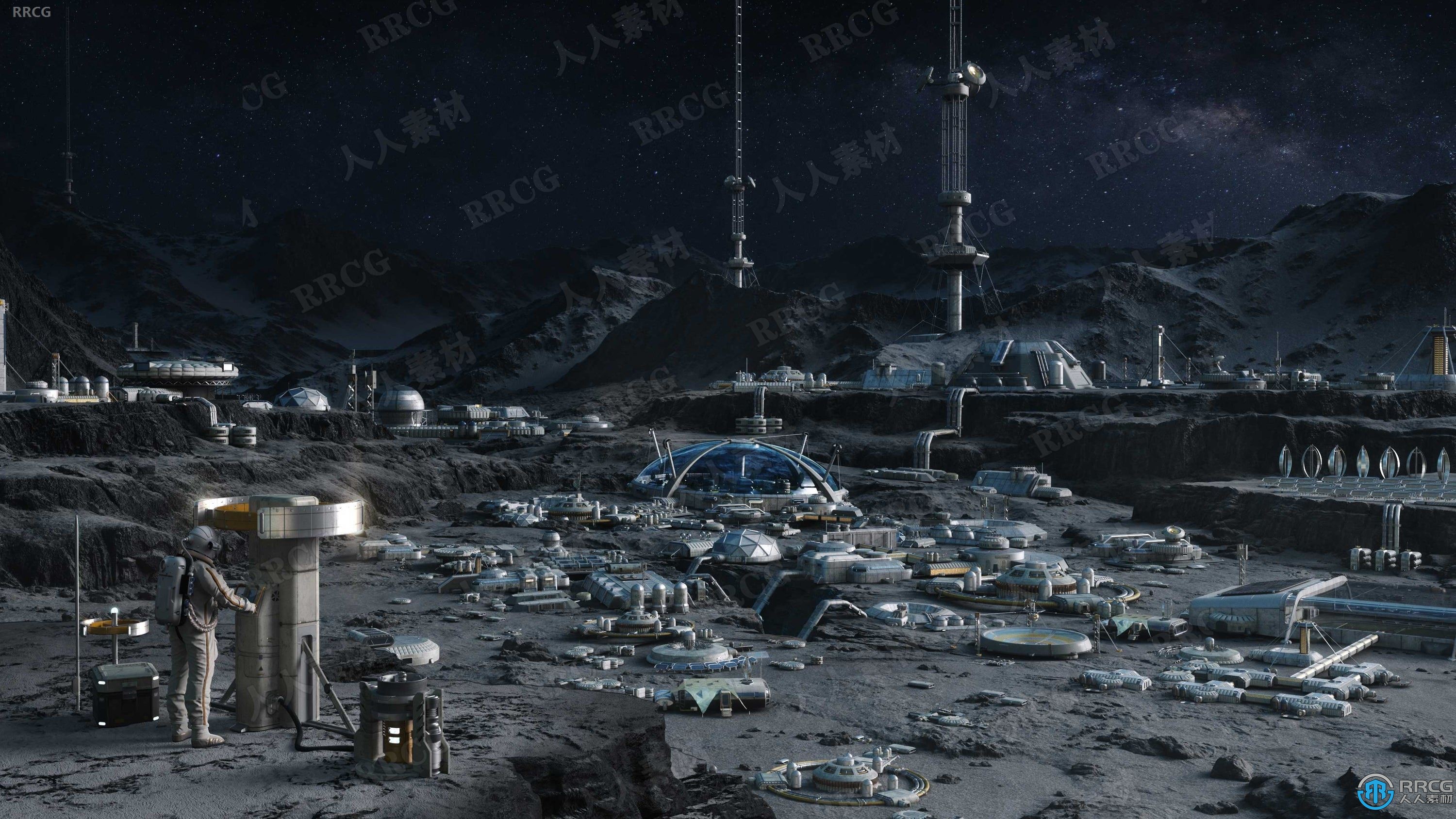 月球基地太空堡垒建筑景观完整细节3D模型合集