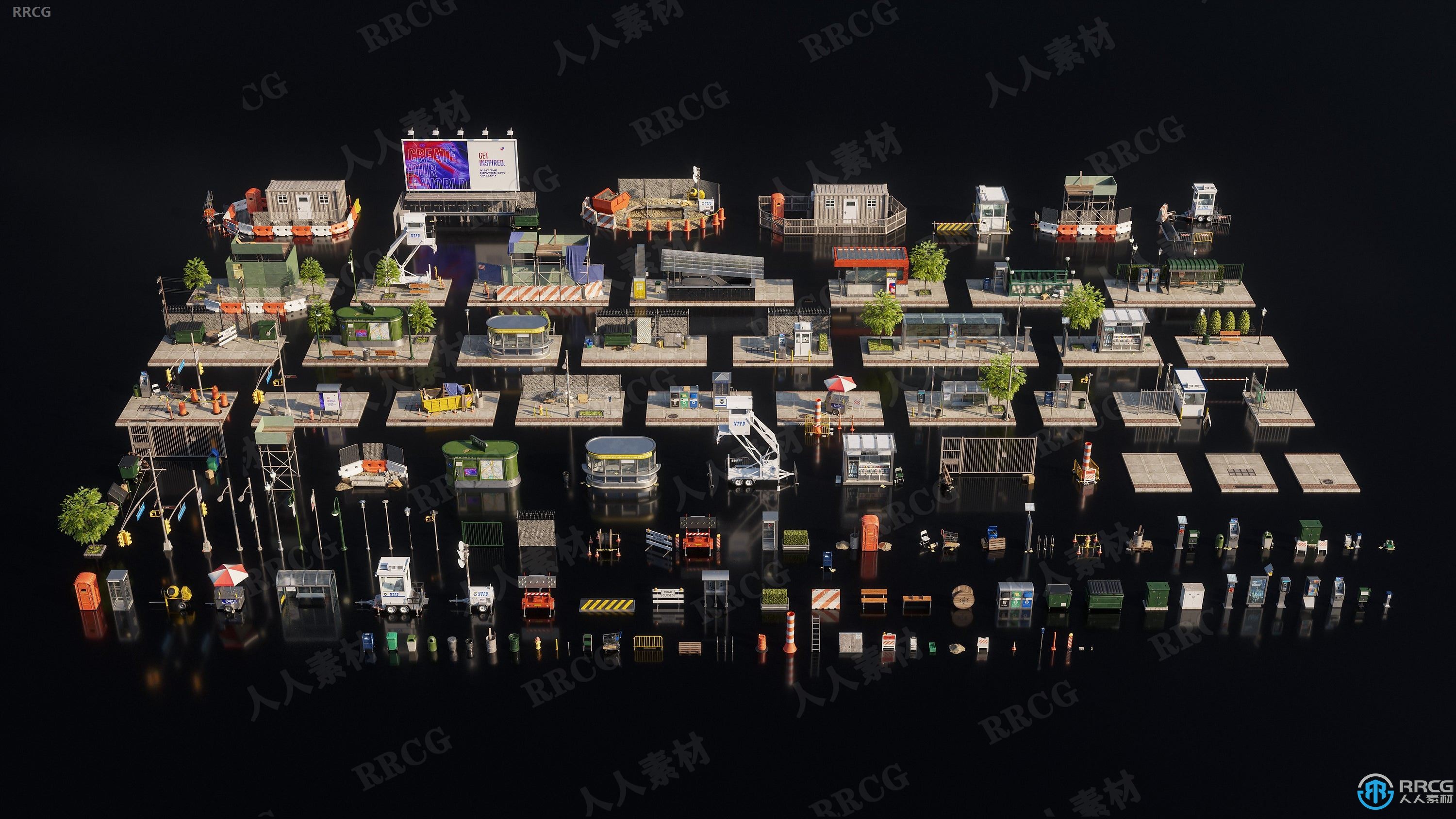 城市街道日常生活路边建筑景观完整细节3D模型合集