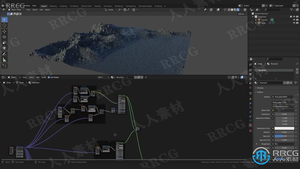 【中文字幕】Blender逼真山脉山峰场景实例制作视频教程