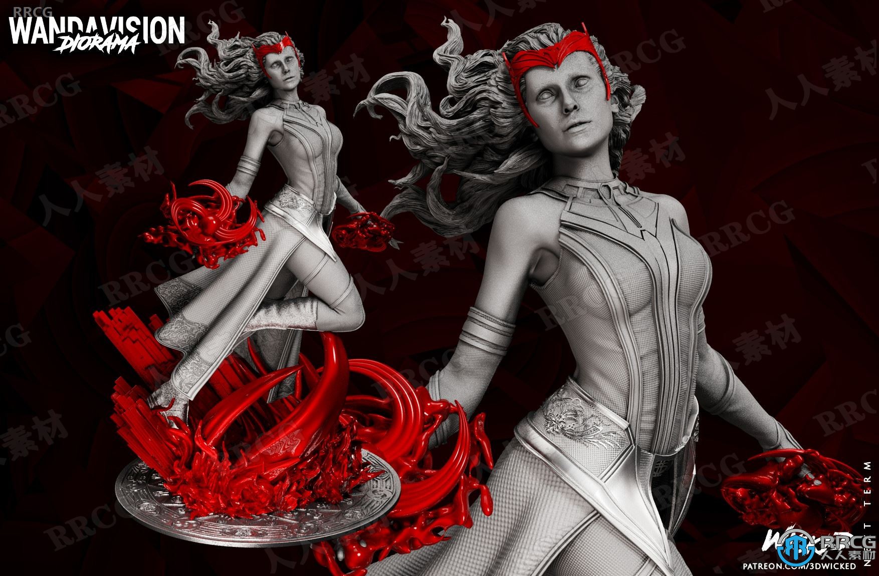 漫威动漫影视角色绯红女巫3D打印模型