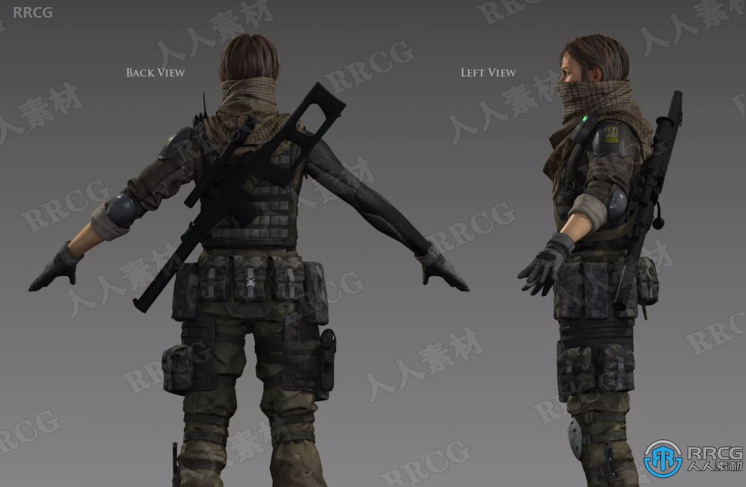 可定制自定义女性士兵战士模型Unity游戏素材资源