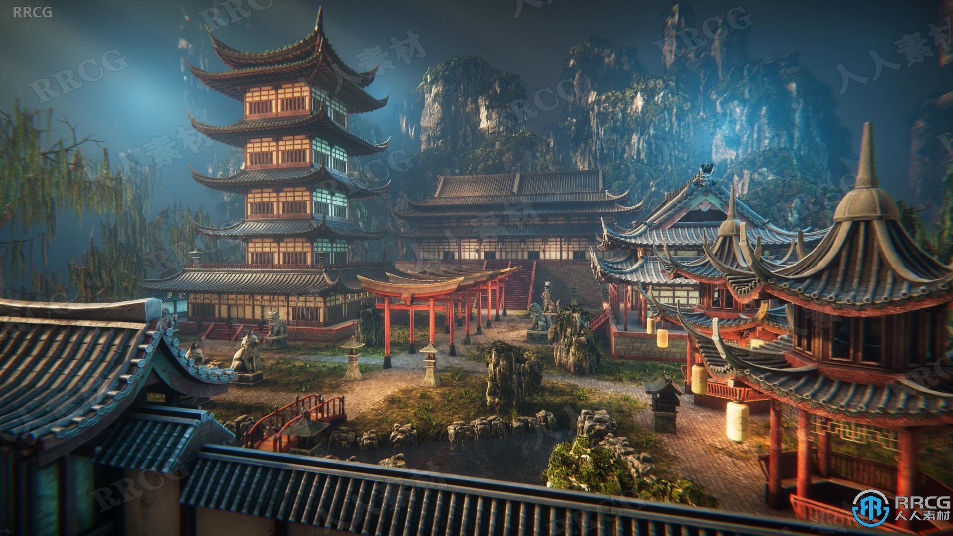 中國日本古色古香庭院建筑環境場景Unreal Engine游戲素材資源