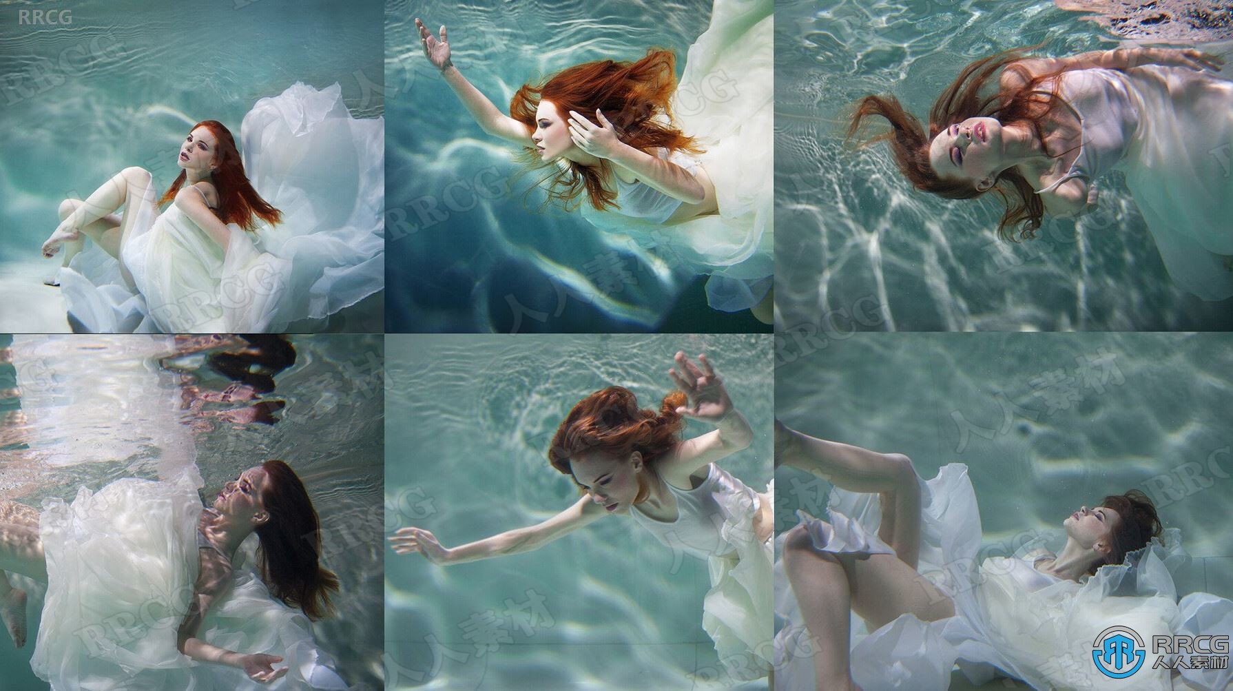 200张女性水下艺术动作姿势造型肖像高清参考图合集
