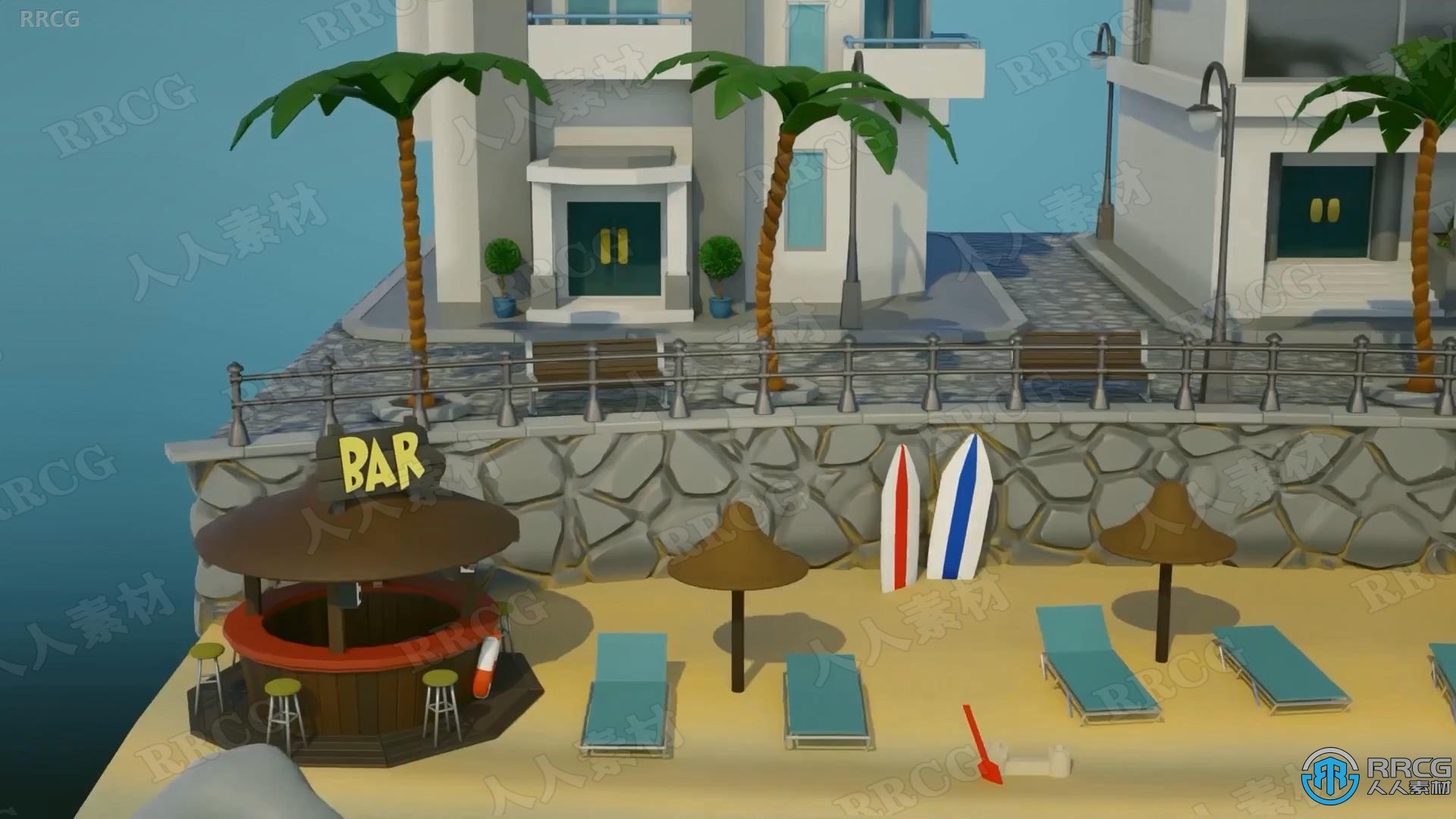 Blender热带酒店度假村场景完整制作流程视频教程