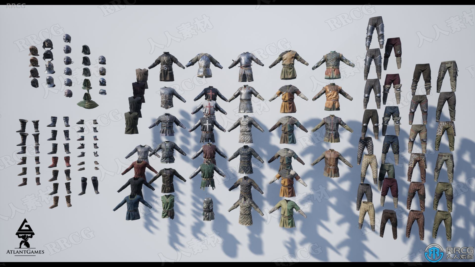 112組中世紀盔甲頭盔皮靴服飾Unreal Engine游戲素材資源