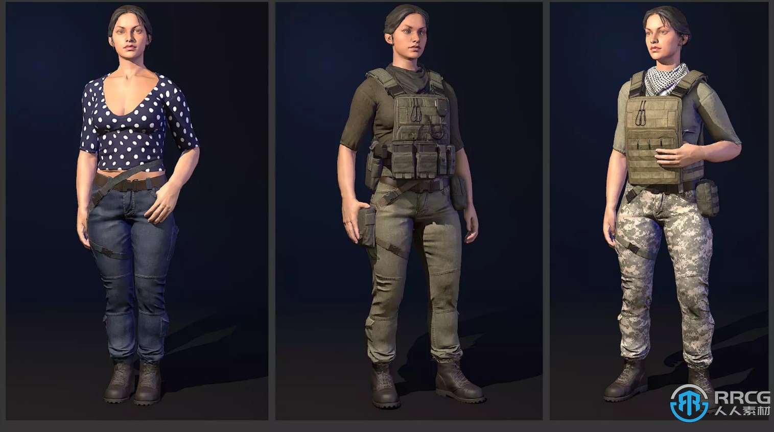 女性军人战士角色Unity游戏素材资源