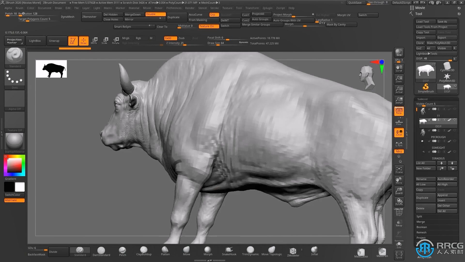 Zbrush与Maya野牛雕刻完整实例制作视频教程