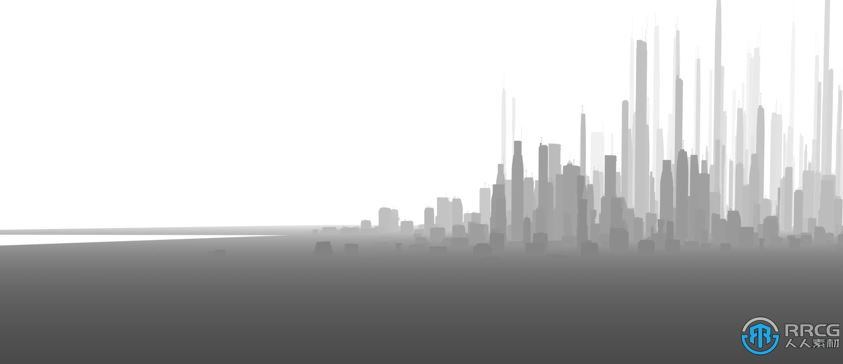 未来派城市场景天际线概念艺术数字绘画PSD源文件