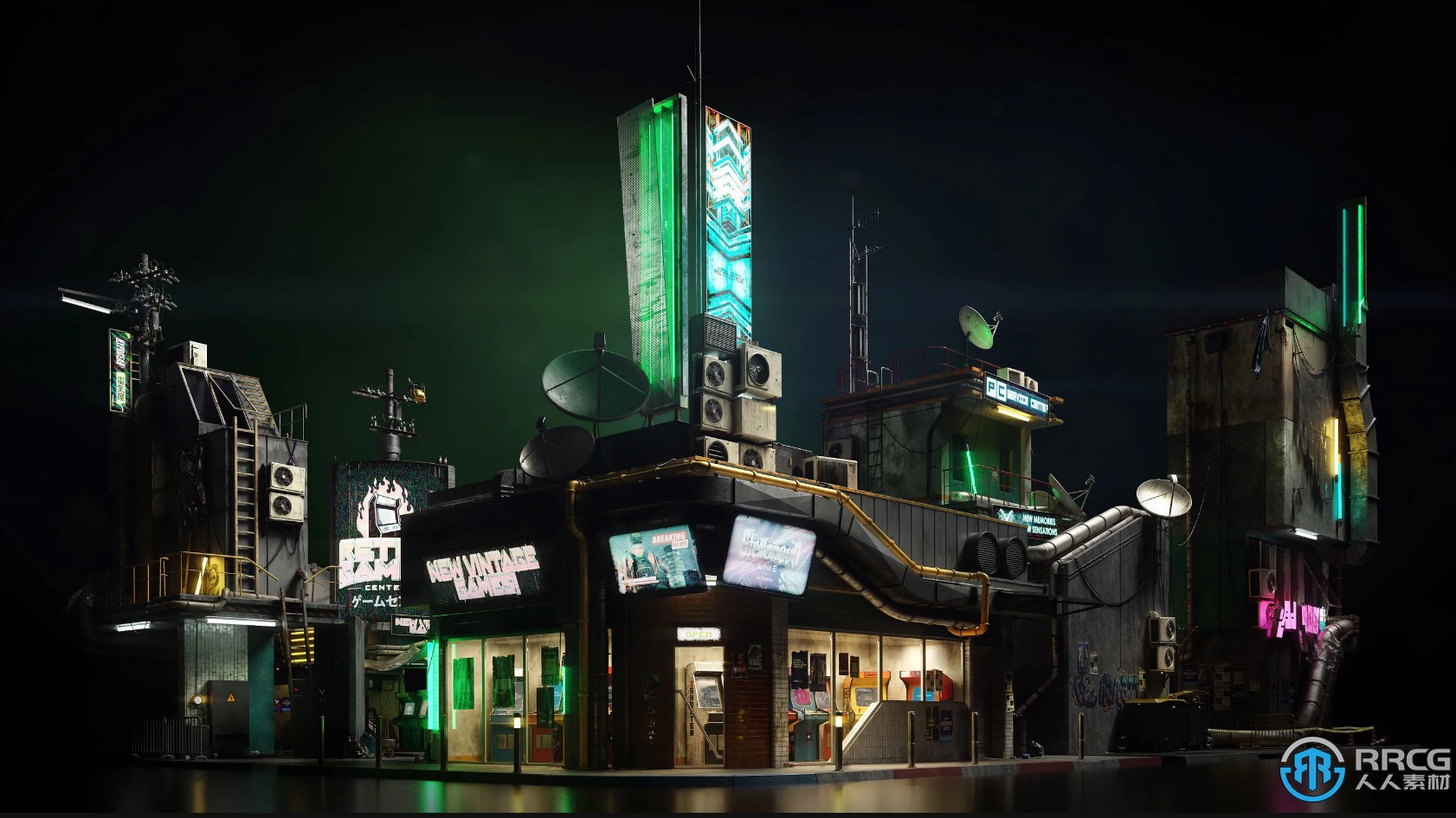 赛博朋克霓虹战区城市建筑景观完整细节3D模型合集