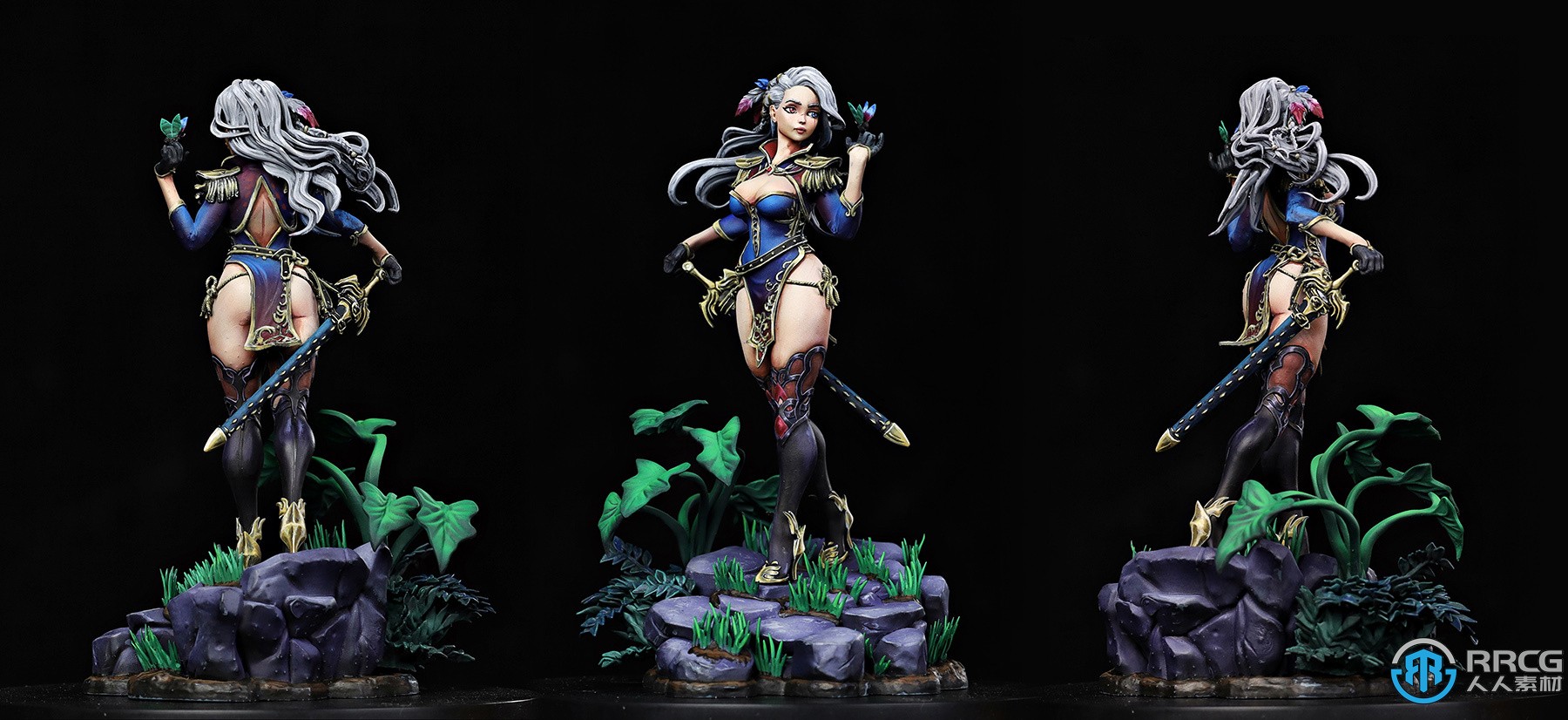 唯美银发精灵女战士游戏角色3D打印模型