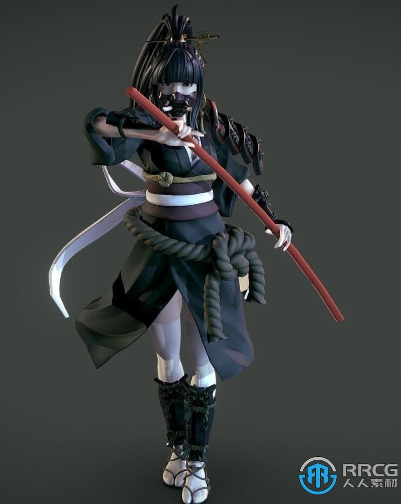 日本武士少女角色雕刻3D打印模型