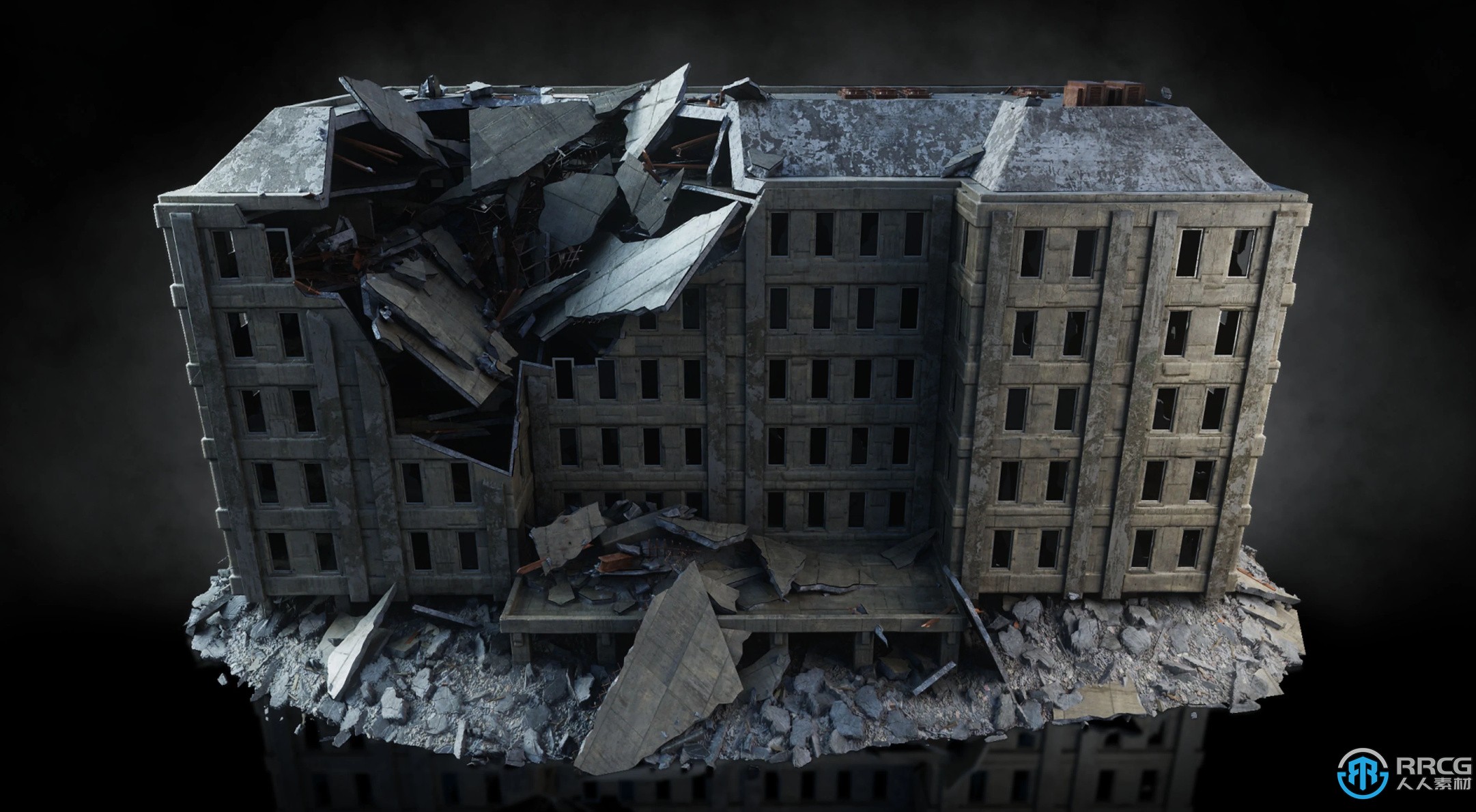 末日战争城市废墟残骸建筑景观3D模型合集