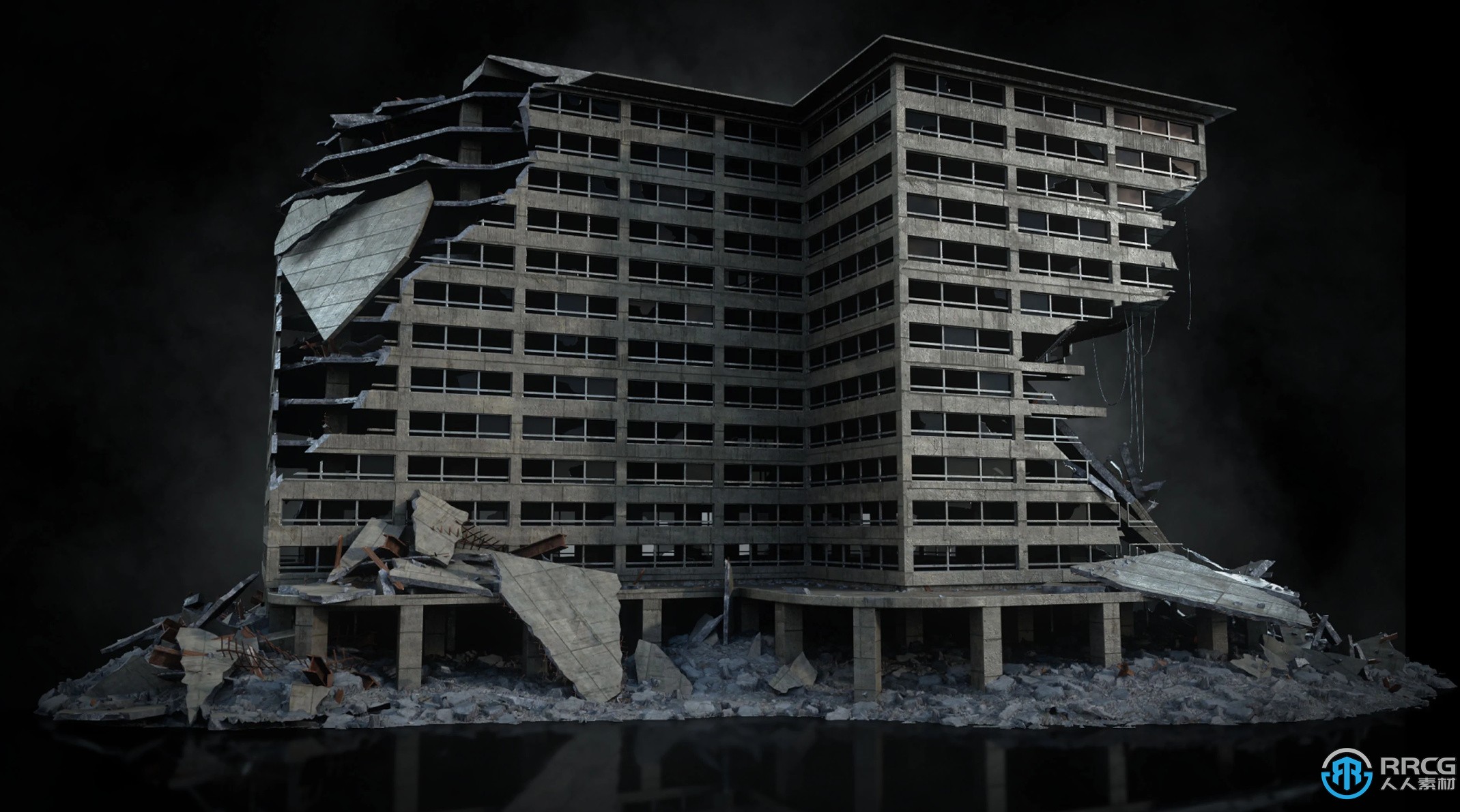 末日战争城市废墟残骸建筑景观3D模型合集
