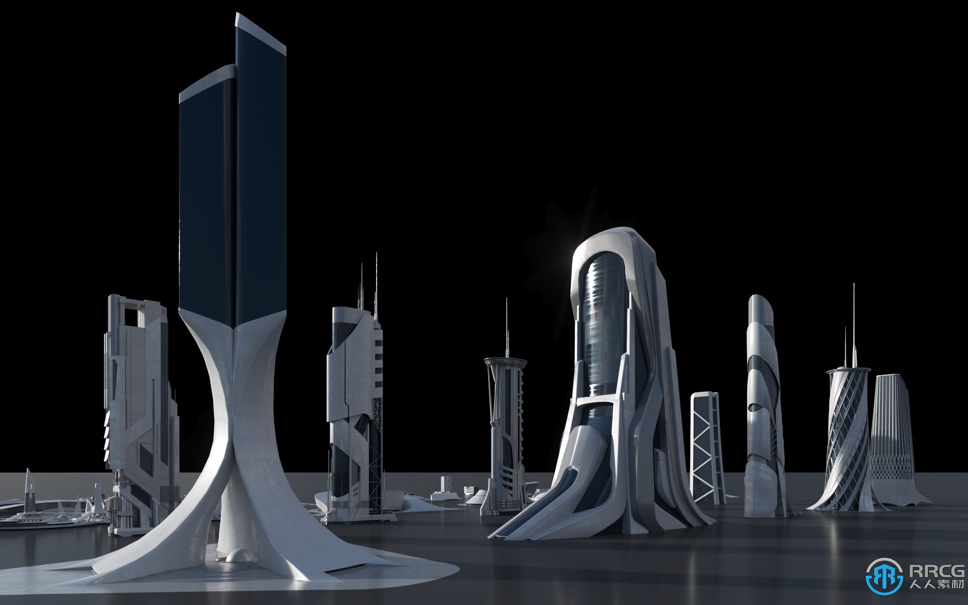 乌托邦新未来主义城市建筑景观3D模型合集