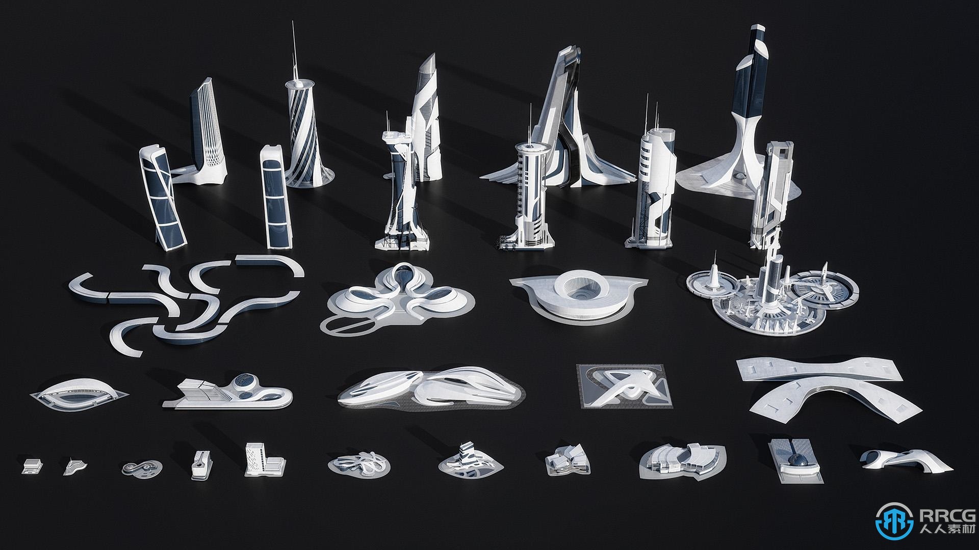 乌托邦新未来主义城市建筑景观3D模型合集