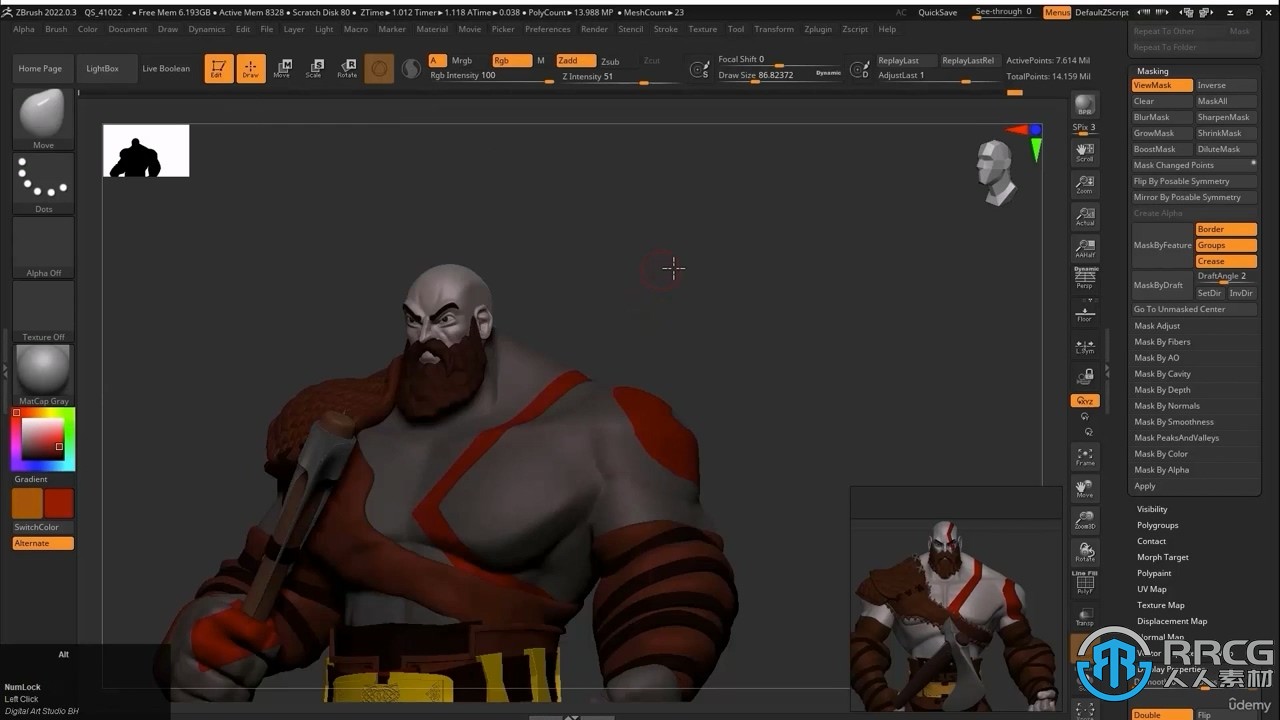Zbrush战神游戏角色奎托斯实例雕刻建模全流程视频教程