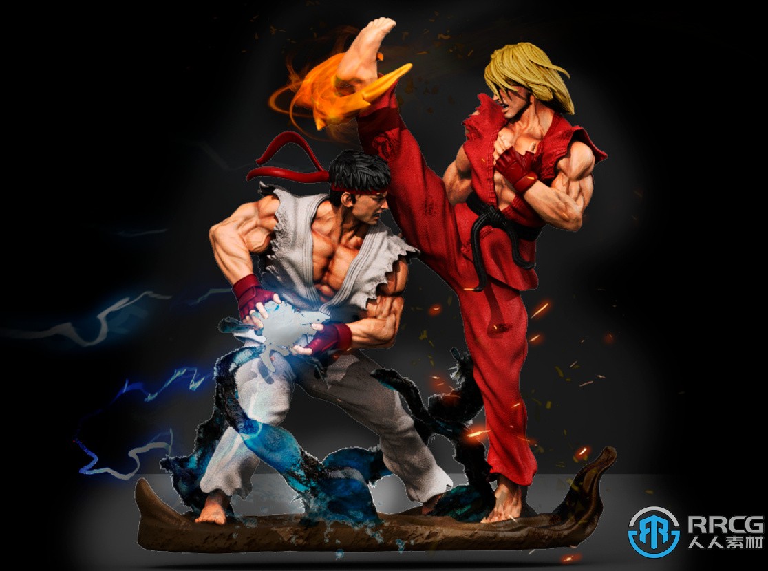 肯与隆战斗姿势街头霸王游戏角色雕塑3D打印模型