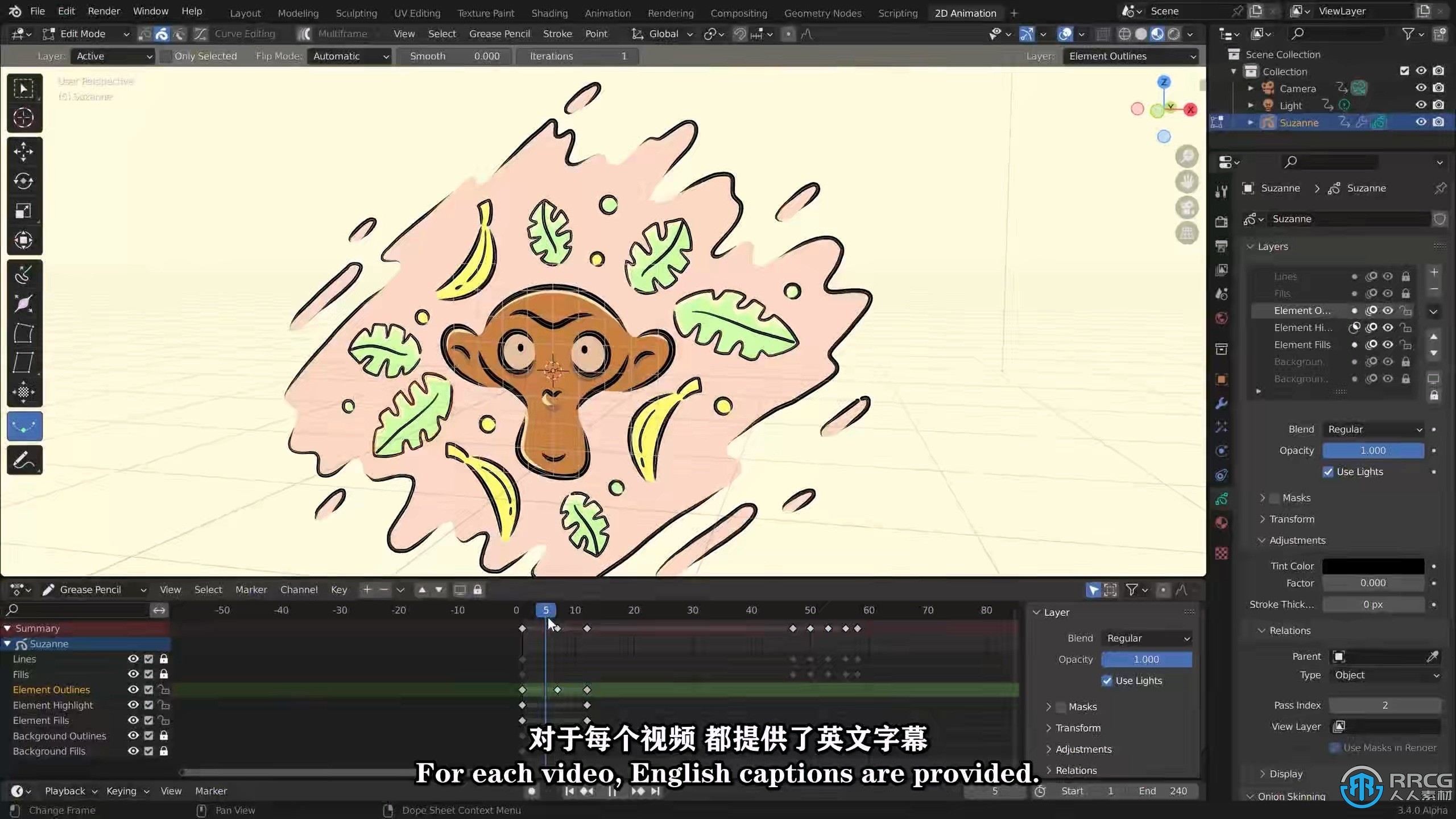 【中文字幕】Blender油脂铅笔卡通渲染风格3转2创意设计视频教程