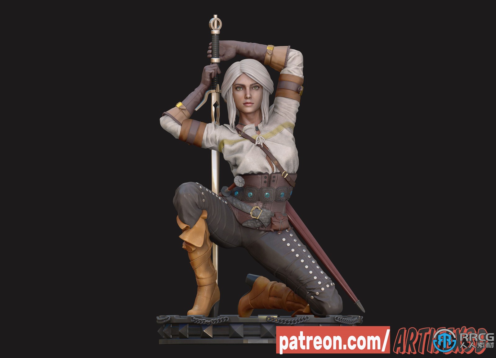 希里Ciri巫师游戏角色蹲姿雕塑3D打印模型
