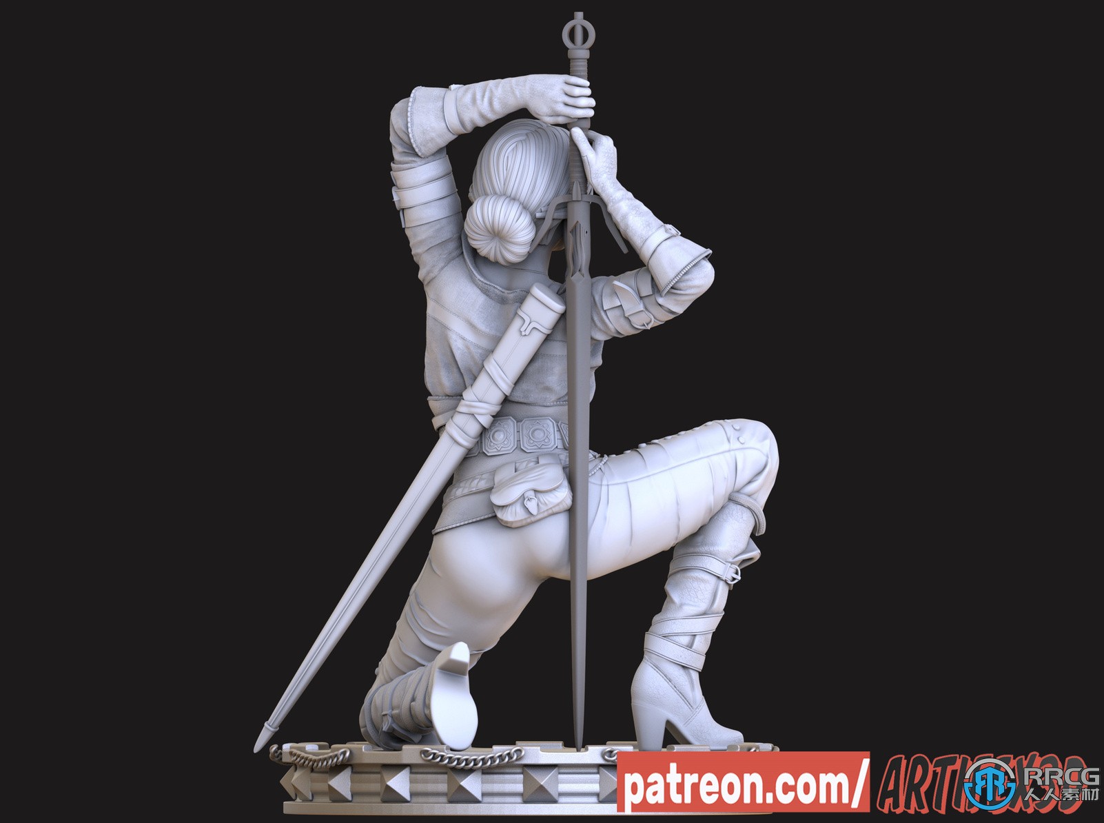 希里Ciri巫师游戏角色蹲姿雕塑3D打印模型