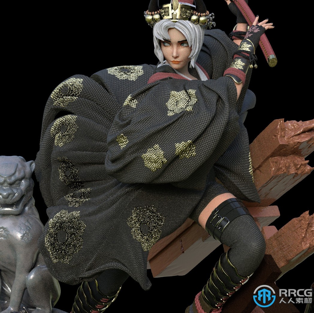 日本武士少女角色雕塑3D打印模型