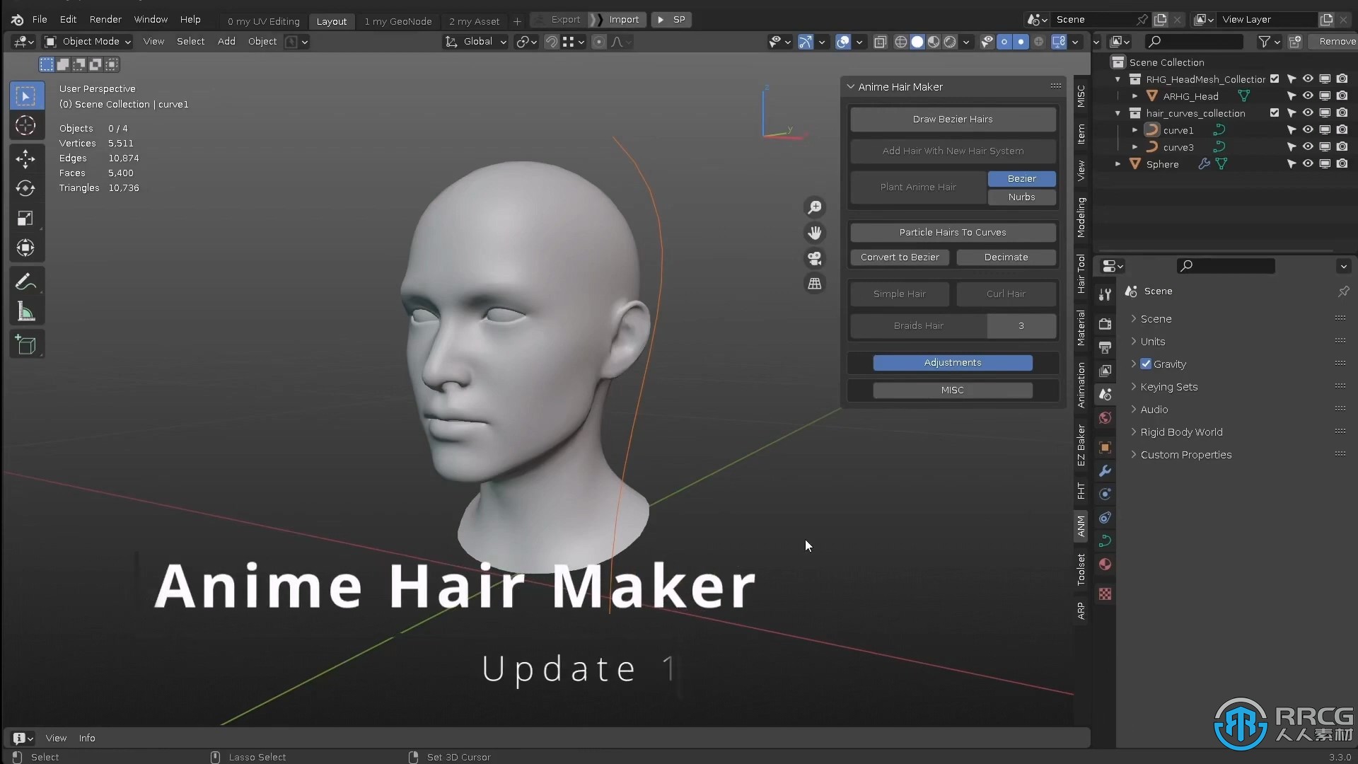 Anime Hair Maker人物角色头发制作Blender插件V1.5.33版