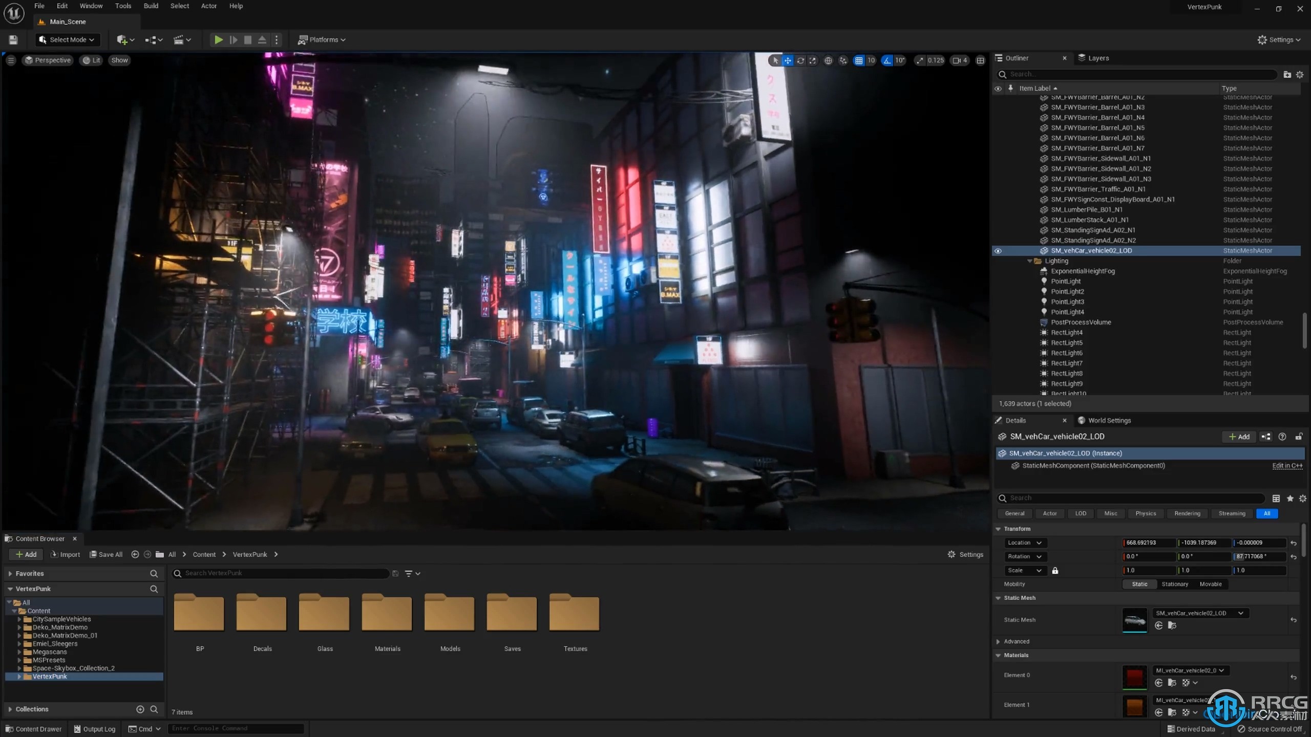 UE5虚幻引擎赛博朋克风格城市街道场景完整制作视频教程