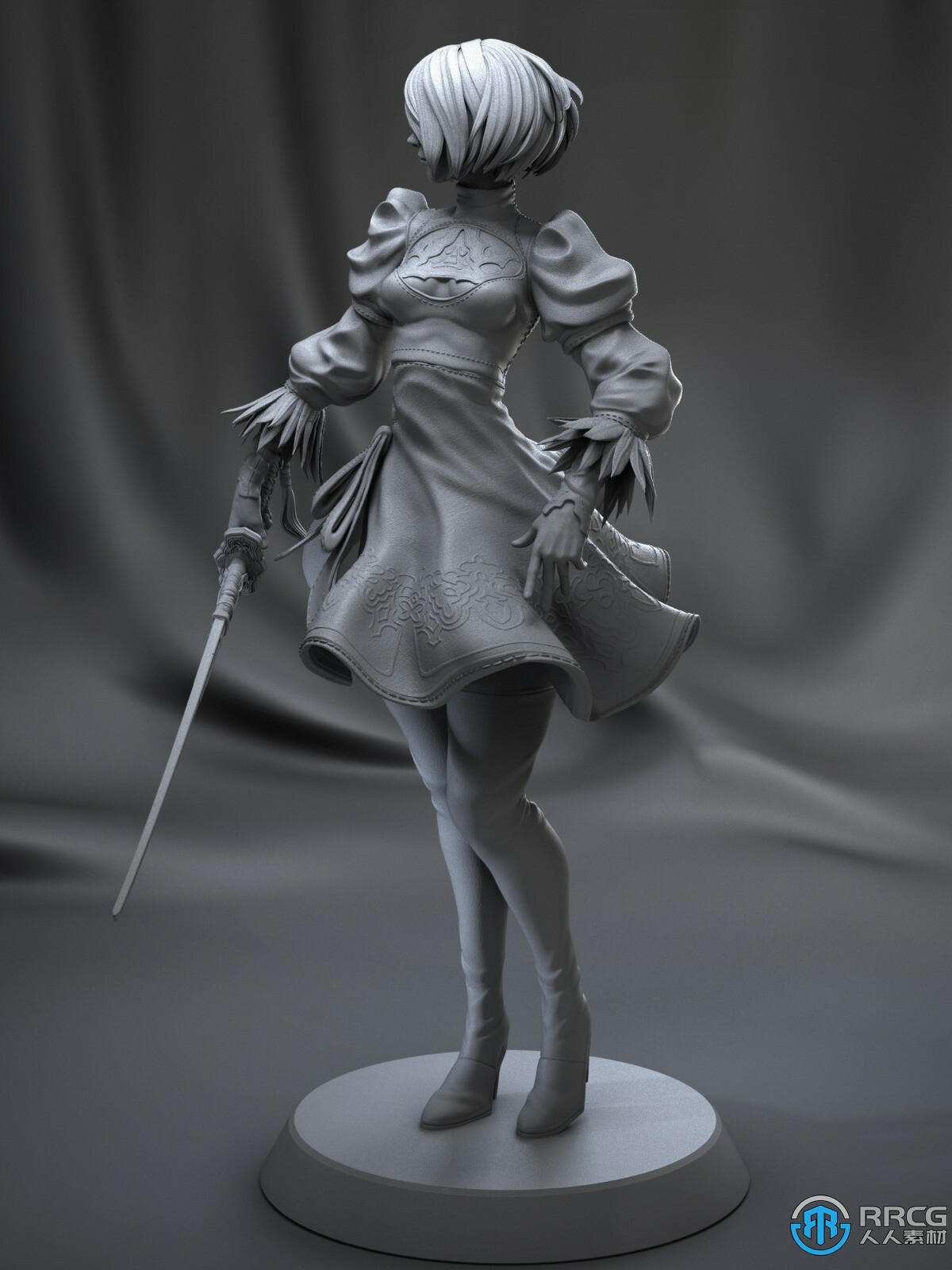 B华丽姿态《尼尔：机械纪元》游戏角色雕塑3D打印模型
