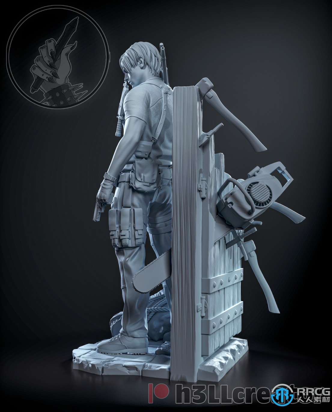 里昂扛枪站姿《生化危机》动漫角色雕塑3D打印模型