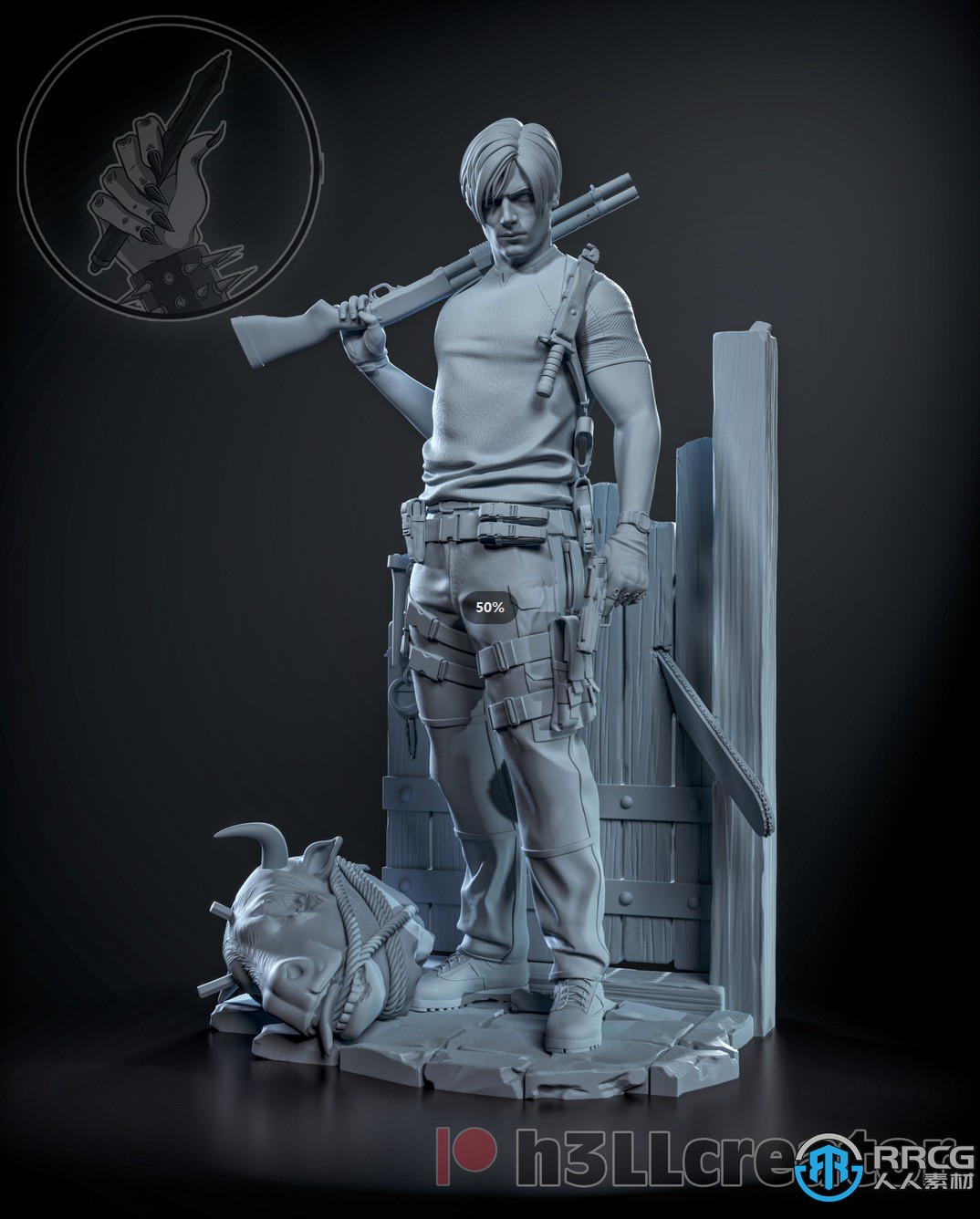 里昂扛枪站姿《生化危机》动漫角色雕塑3D打印模型