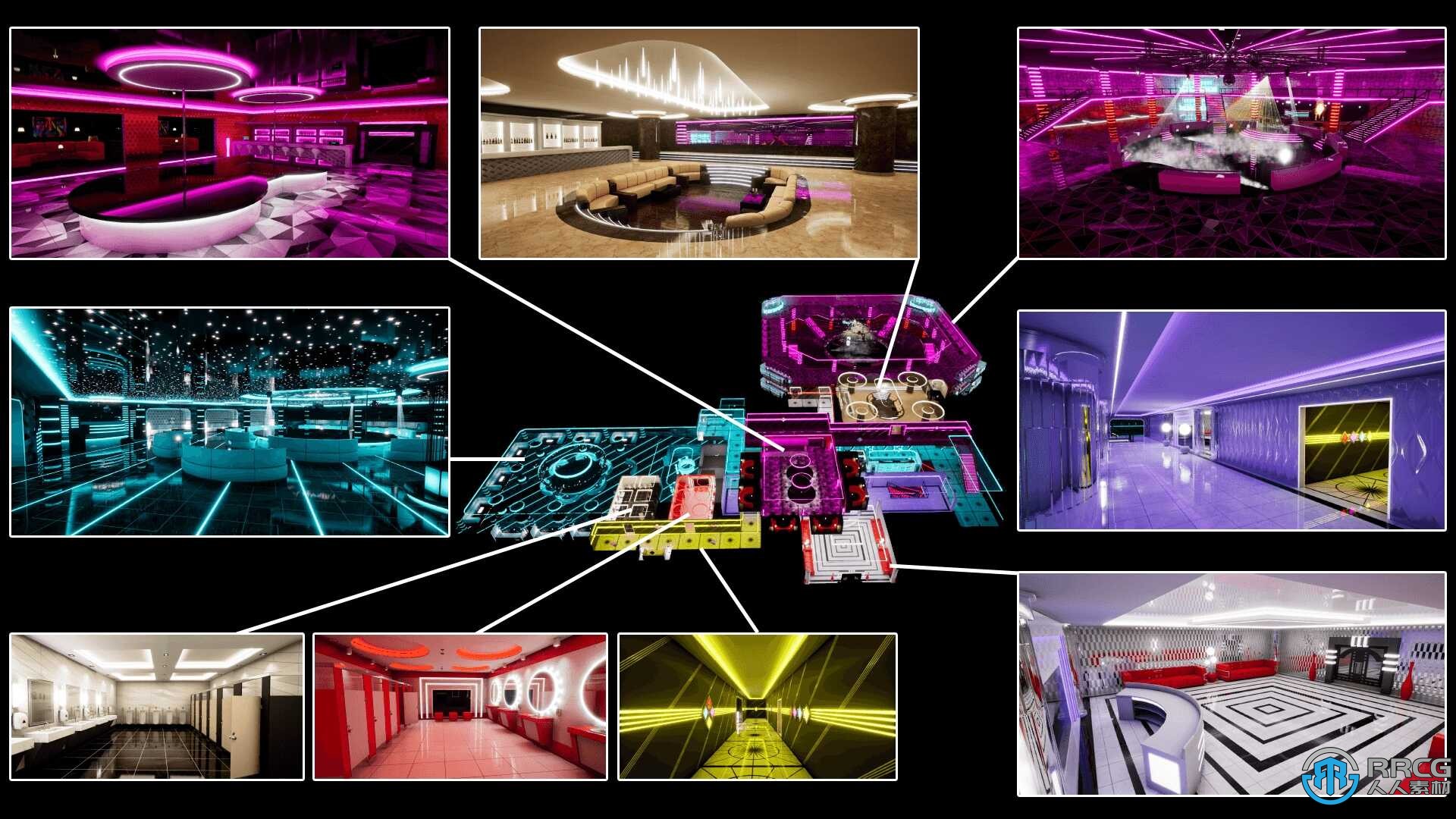 夜总会KTV酒吧LiveHouse建筑可视化场景Unreal游戏素材