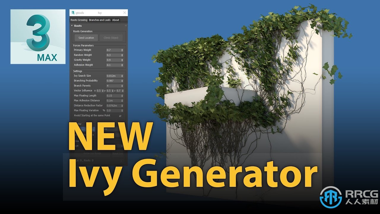 Gtools Ivy Generator植物常春藤生长3dsmax插件V0.79版