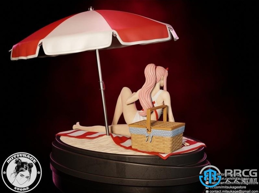零二沙滩坐姿《DARLING in the FRANXX》动画角色雕塑3D打印模型