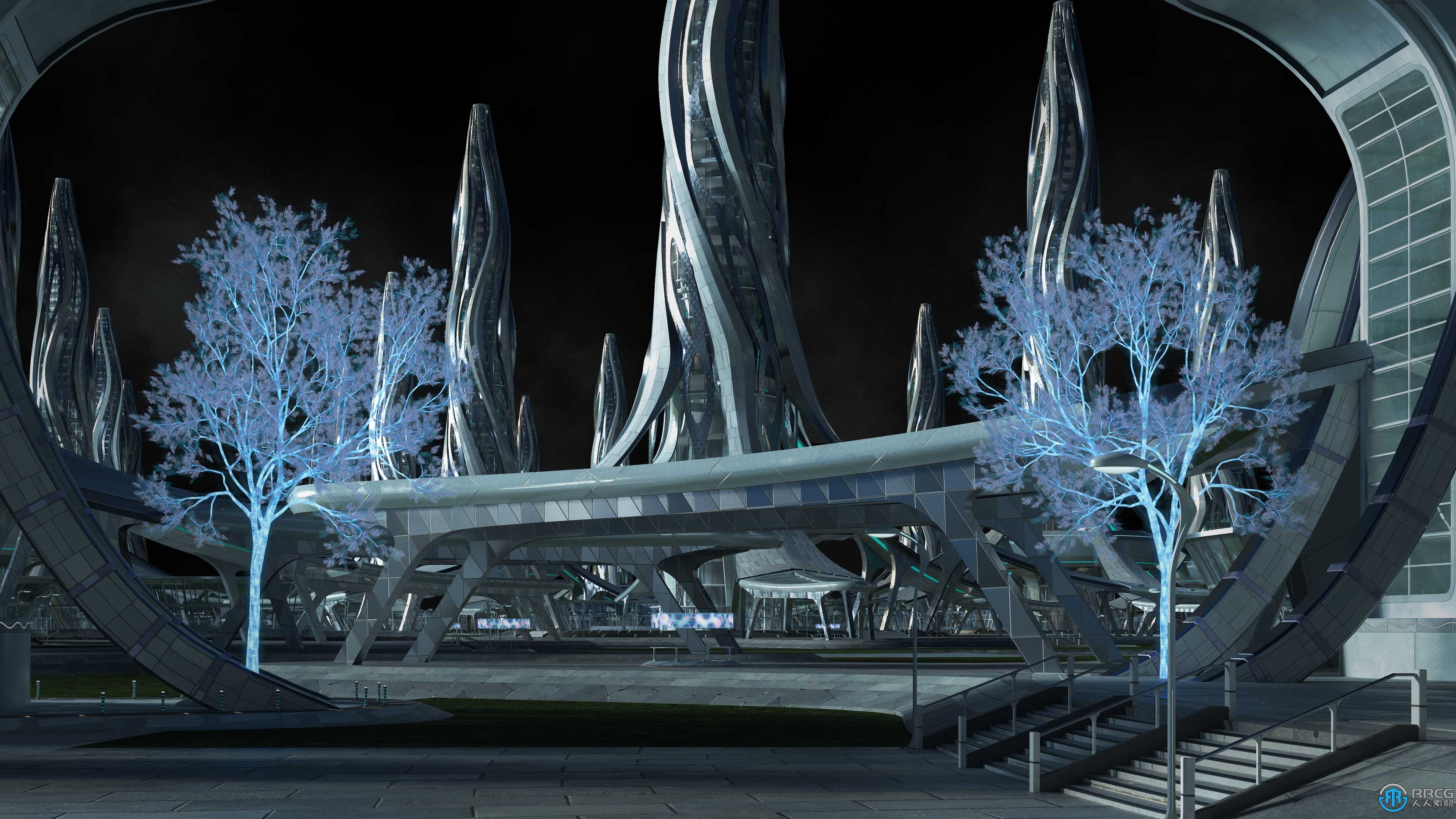 未来乌托邦城市摩天大楼建筑景观3D模型合集