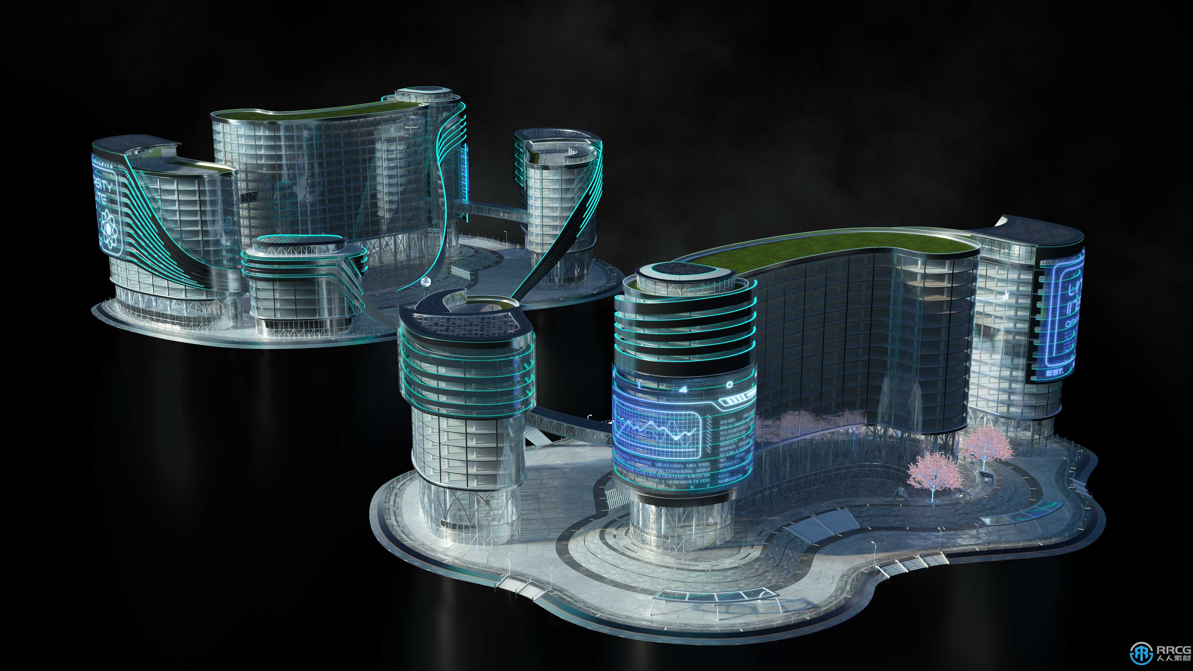 未来乌托邦城市摩天大楼建筑景观3D模型合集