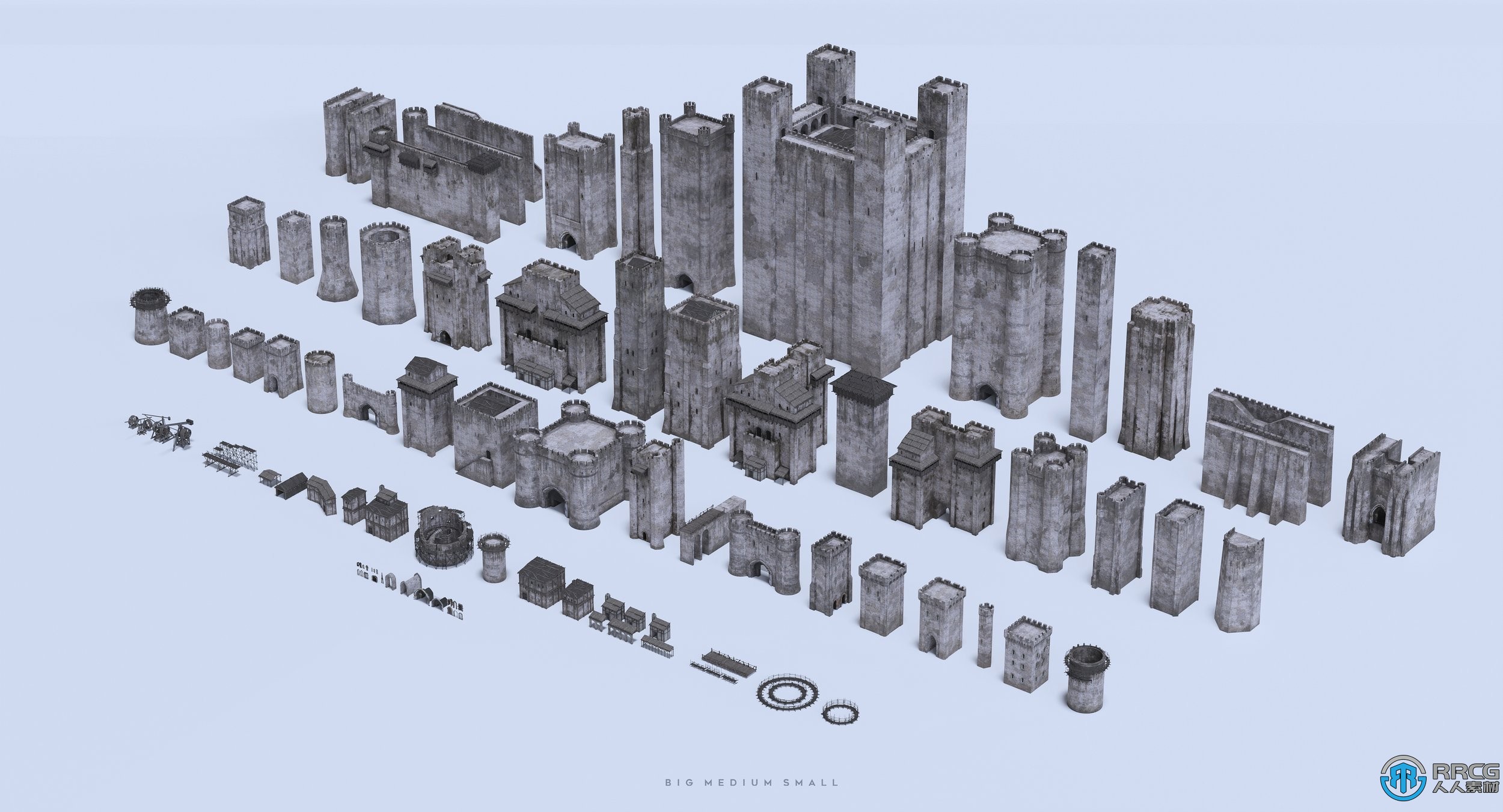 中世纪十字军远征军战争主题军队与建筑大型3D模型合集
