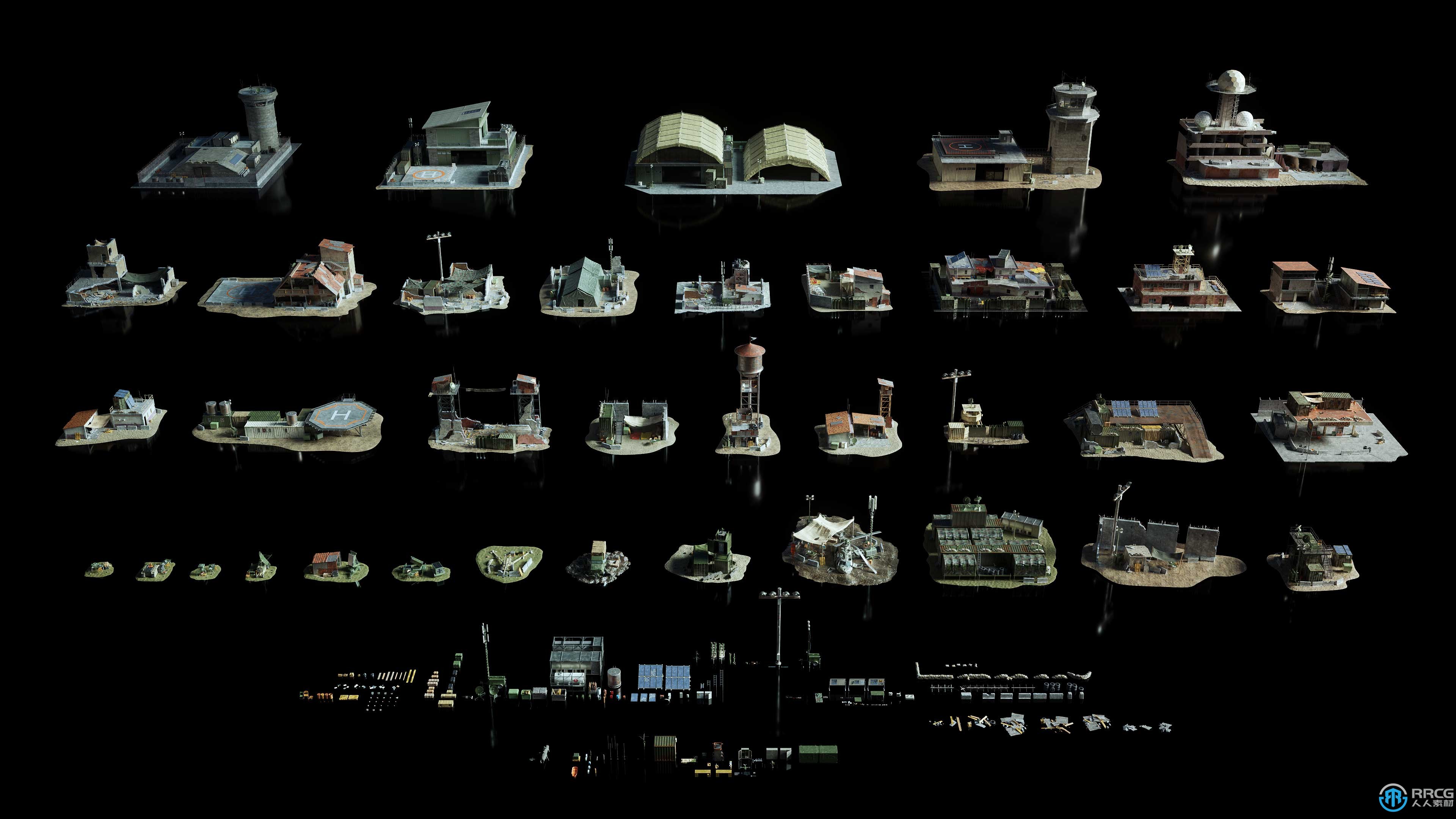 战争前线基地指挥中心相关建筑景观场景3D模型合集