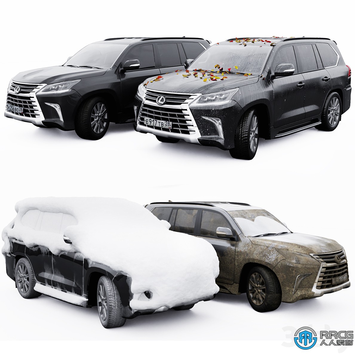 雷克萨斯Lexus LX570雨雪场景SUV汽车3D模型