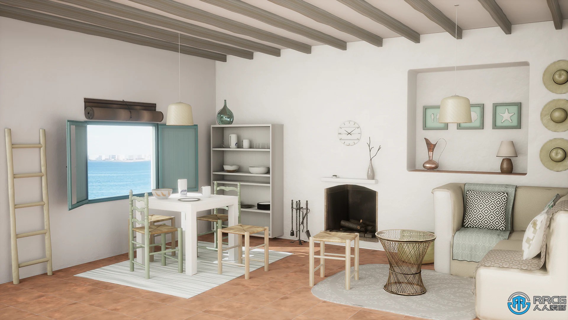 地中海风格室内建筑可视化场景Unreal游戏素材