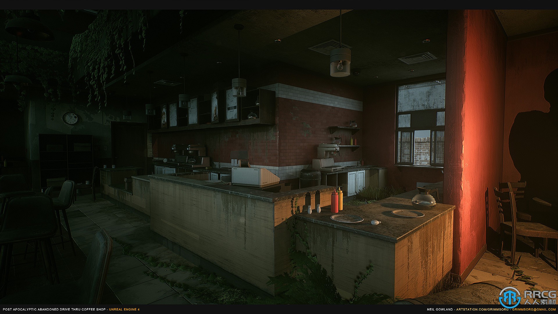世界末日废弃咖啡店环境场景Unreal游戏素材