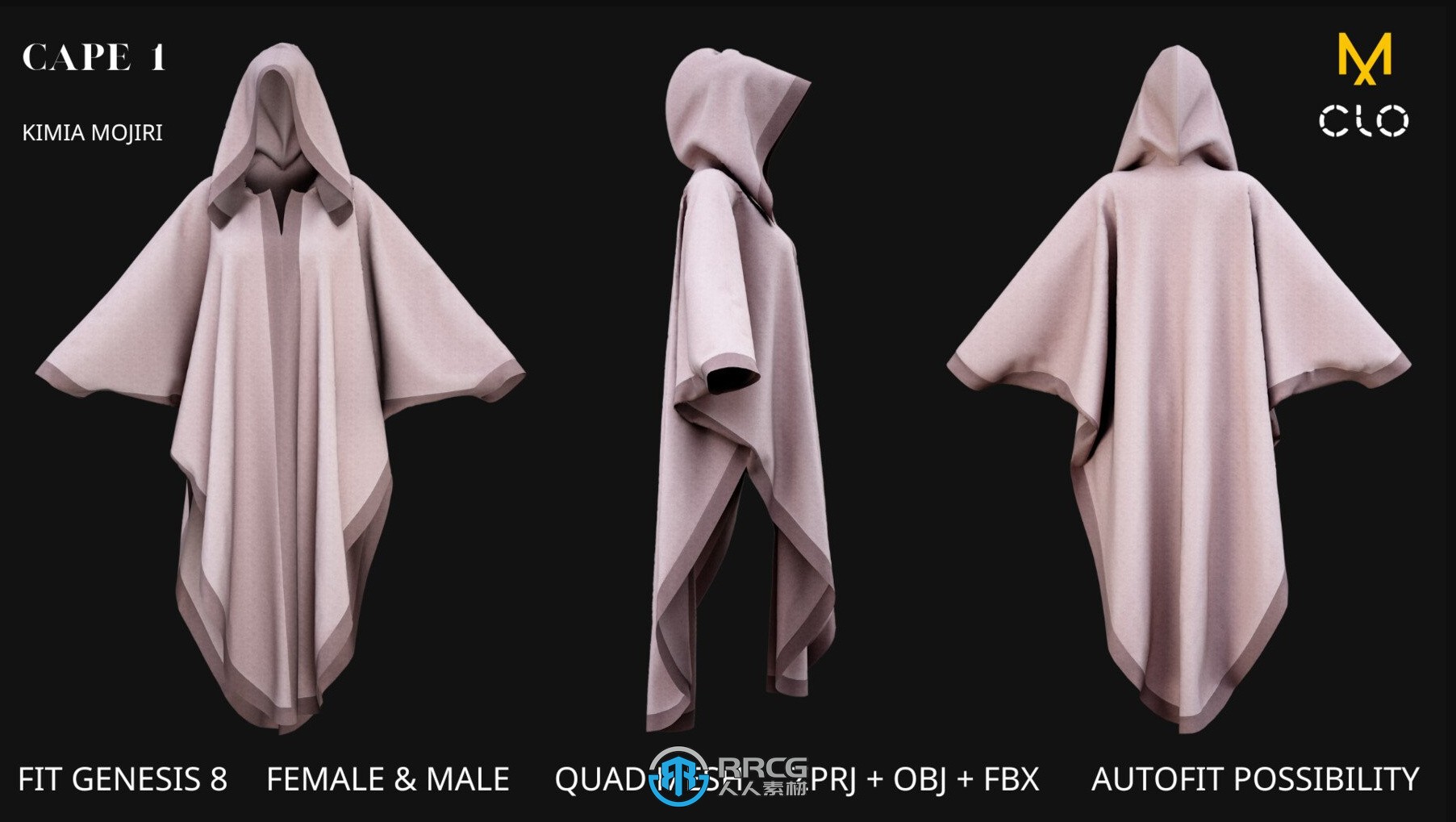 14组男性女性斗篷披肩头巾服装3D模型合集 MD与Clo3D软件专用