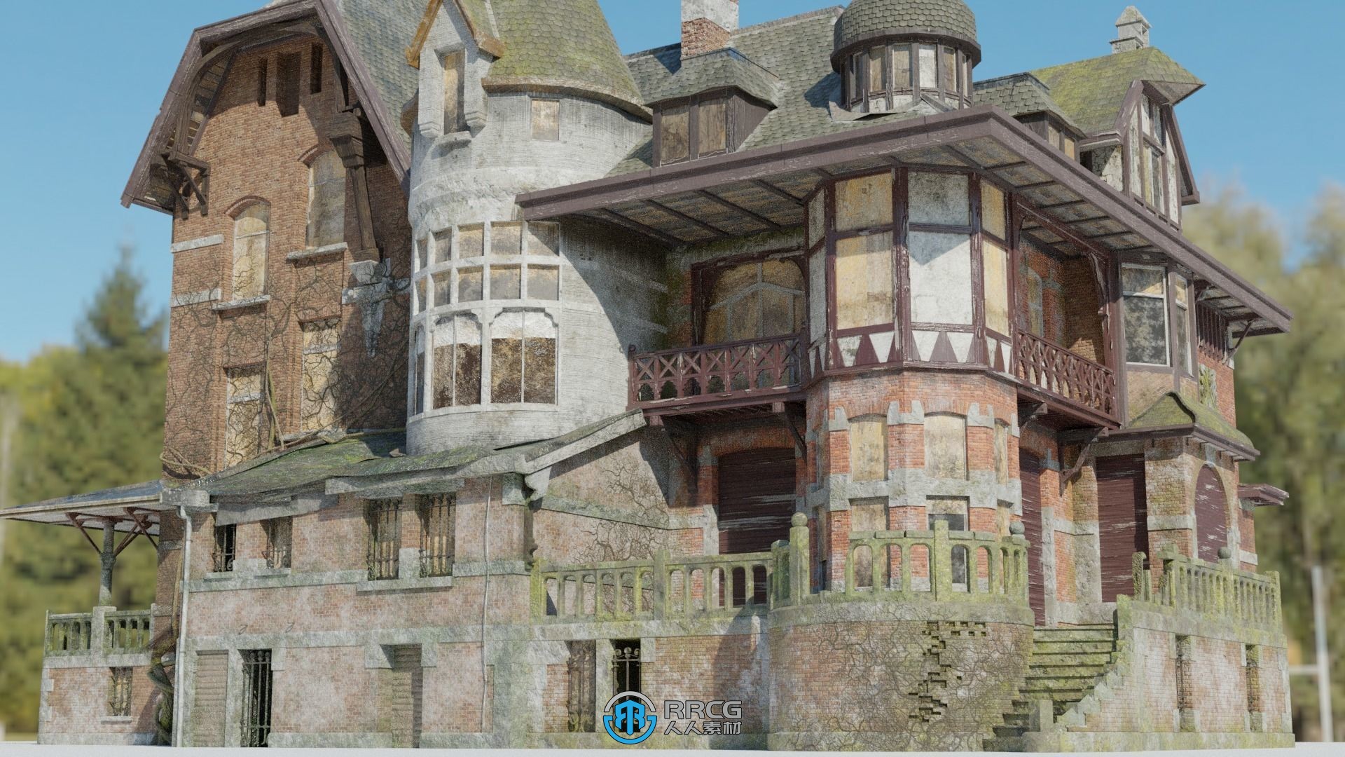 废弃豪宅房屋建筑高质量3D模型与纹理贴图