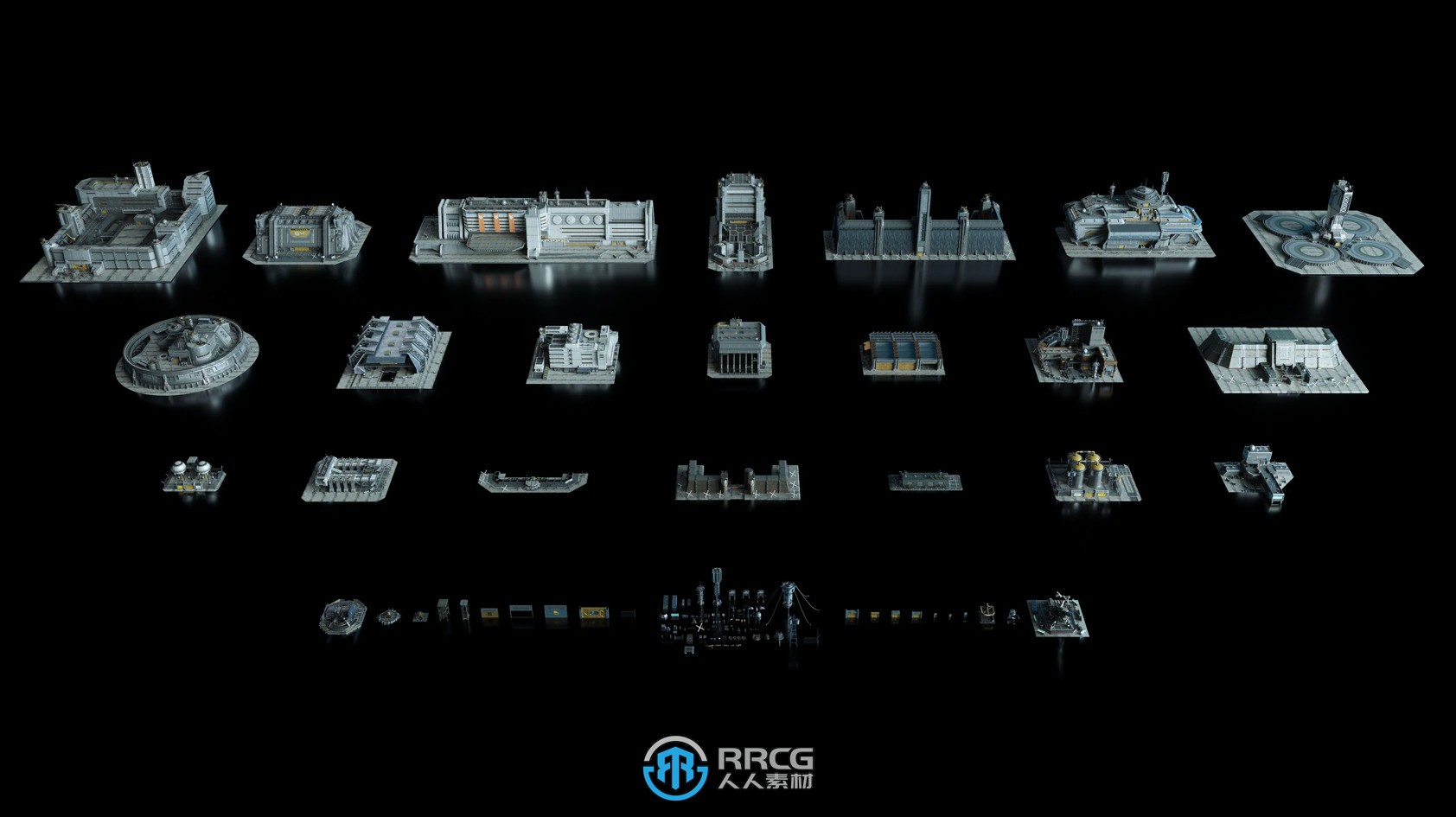 未来战争武器军事基地设施相关建筑景观3D模型合集