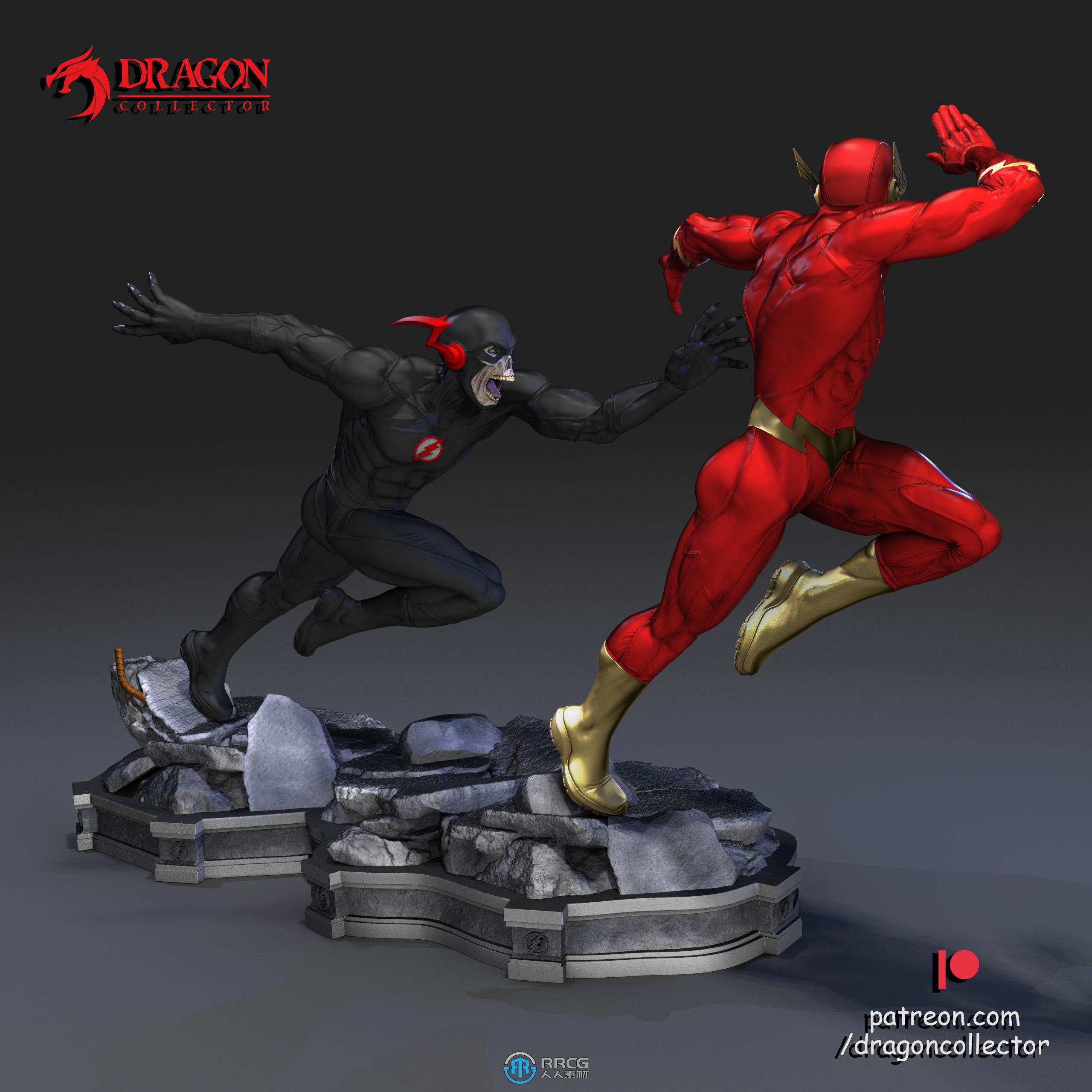 闪电侠与黑闪电DC动漫角色雕塑雕刻3D模型